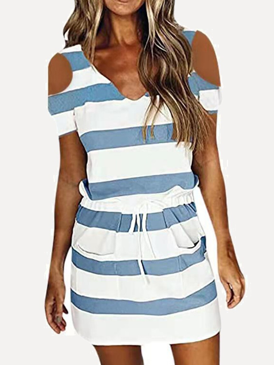 URBANIC Blue Striped Mini Dress