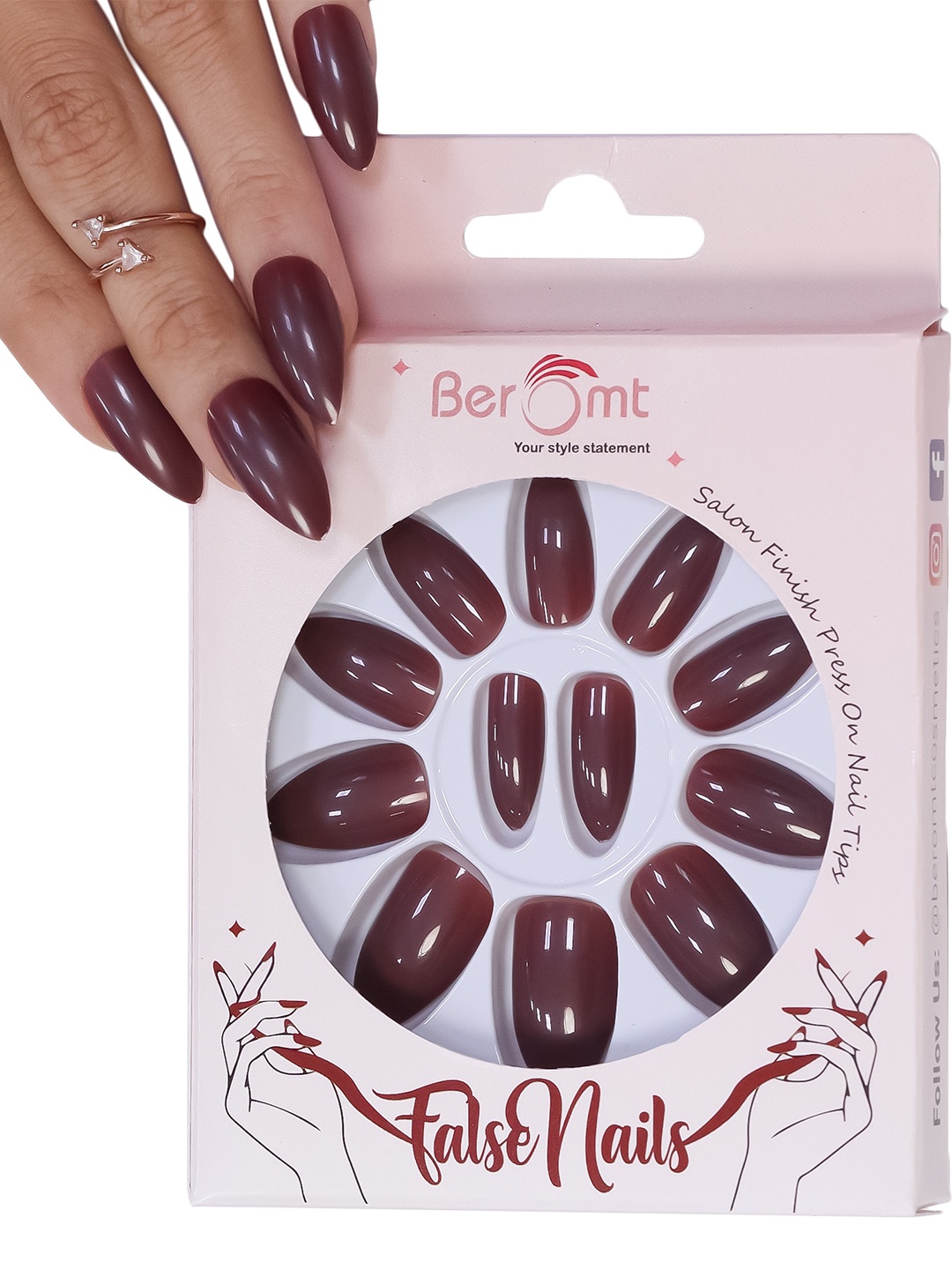BEROMT 12 Pcs Long-Lasting Reusable Premium Glossy Salon Finish Press on Nails - Shade 304, Burgundy
BEROMT 12 Pcs Long-Lasting Reusable Premium Glossy Salon Finish Press on Nails - Shade 304, Burgundy