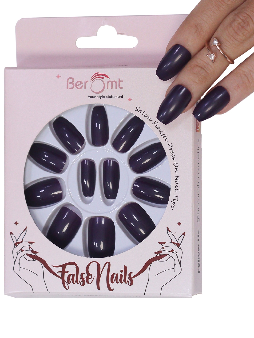 BEROMT Salon Finish Premium Glossy Press-On False Nail Tips Kit - Shade 359, Black
BEROMT Salon Finish Premium Glossy Press-On False Nail Tips Kit - Shade 359, Black