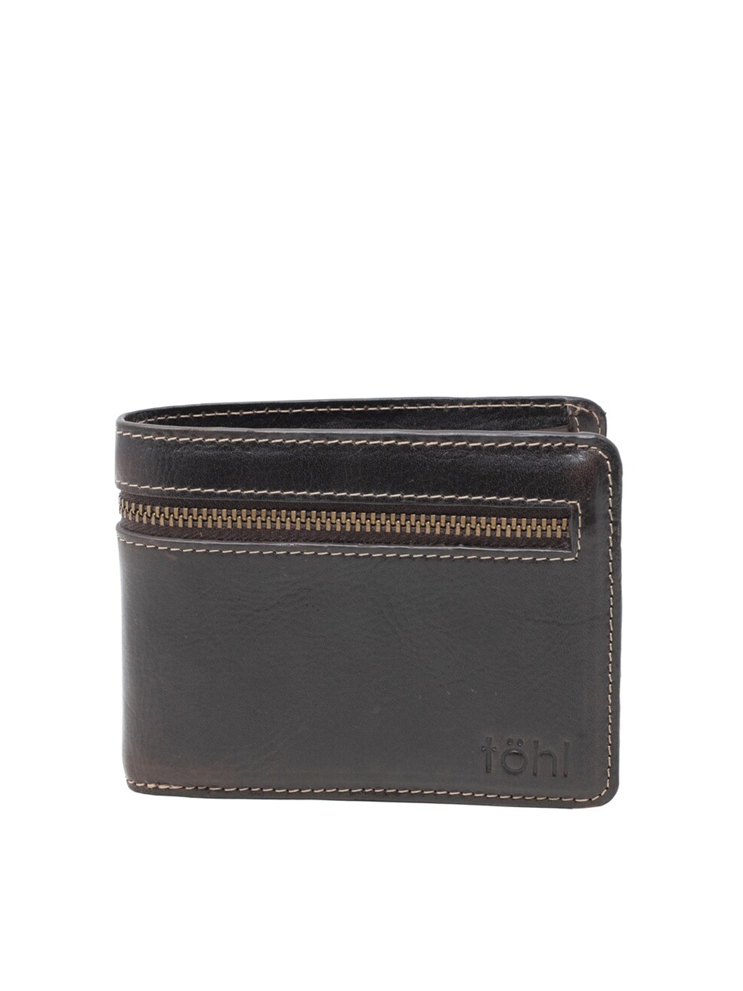tohl Men Brown Leather Two Fold Wallet