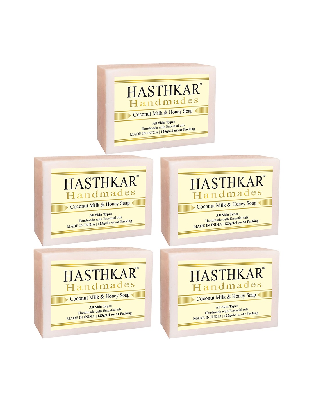 Hasthkar Handmades Set of 5 Coconut Milk & Honey Soaps with Glycerin - 125g each, White
Hasthkar Handmades Set of 5 Coconut Milk & Honey Soaps with Glycerin - 125g each, White