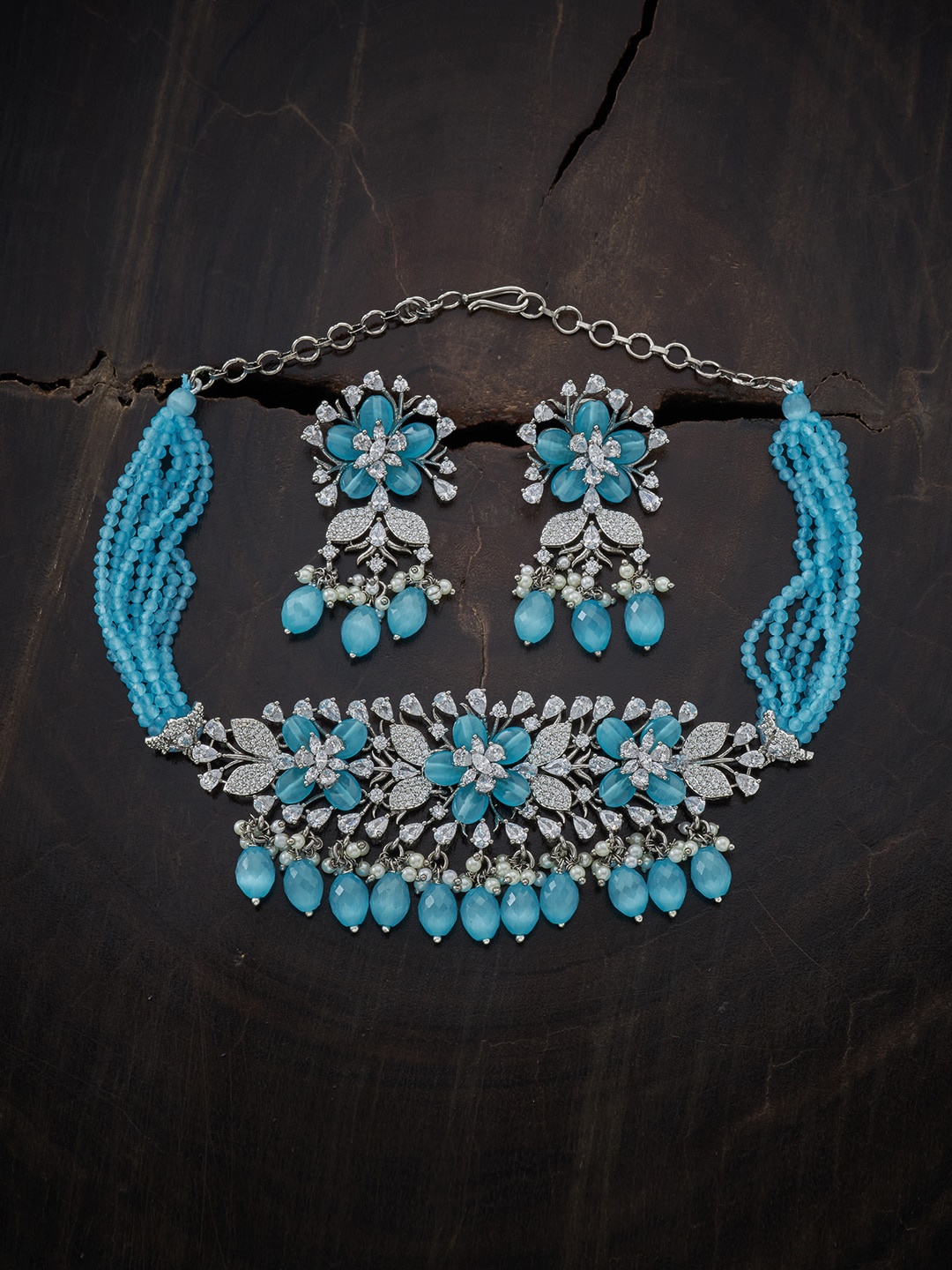 Kushal's Fashion Jewellery Rhodium Plated Sea Green CZ Stone Studded Choker Jewellery Set
Kushal's Fashion Jewellery Rhodium Plated Sea Green CZ Stone Studded Choker Jewellery Set