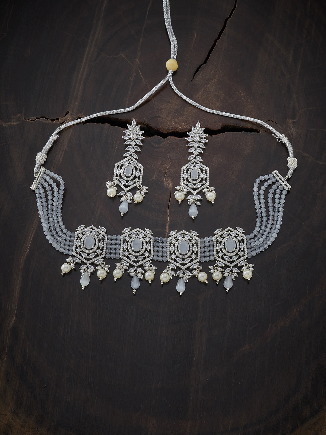 Kushal's Fashion Jewellery Rhodium-Plated Grey CZ-Studded & Beaded Choker Jewellery Set
Kushal's Fashion Jewellery Rhodium-Plated Grey CZ-Studded & Beaded Choker Jewellery Set