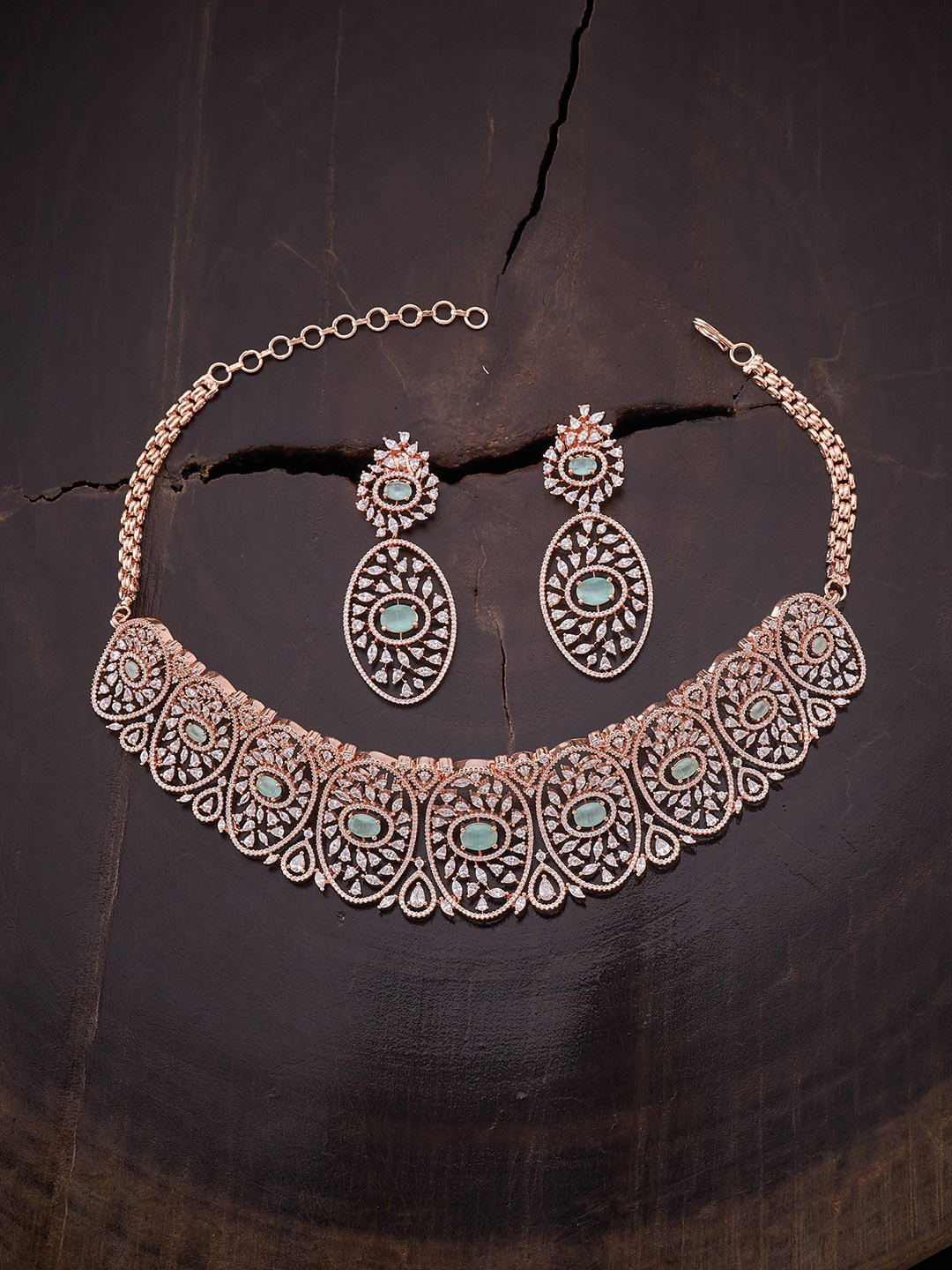 Kushal's Fashion Jewellery Rose Gold-Plated Sea Green & White CZ Studded Jewellery Set
Kushal's Fashion Jewellery Rose Gold-Plated Sea Green & White CZ Studded Jewellery Set