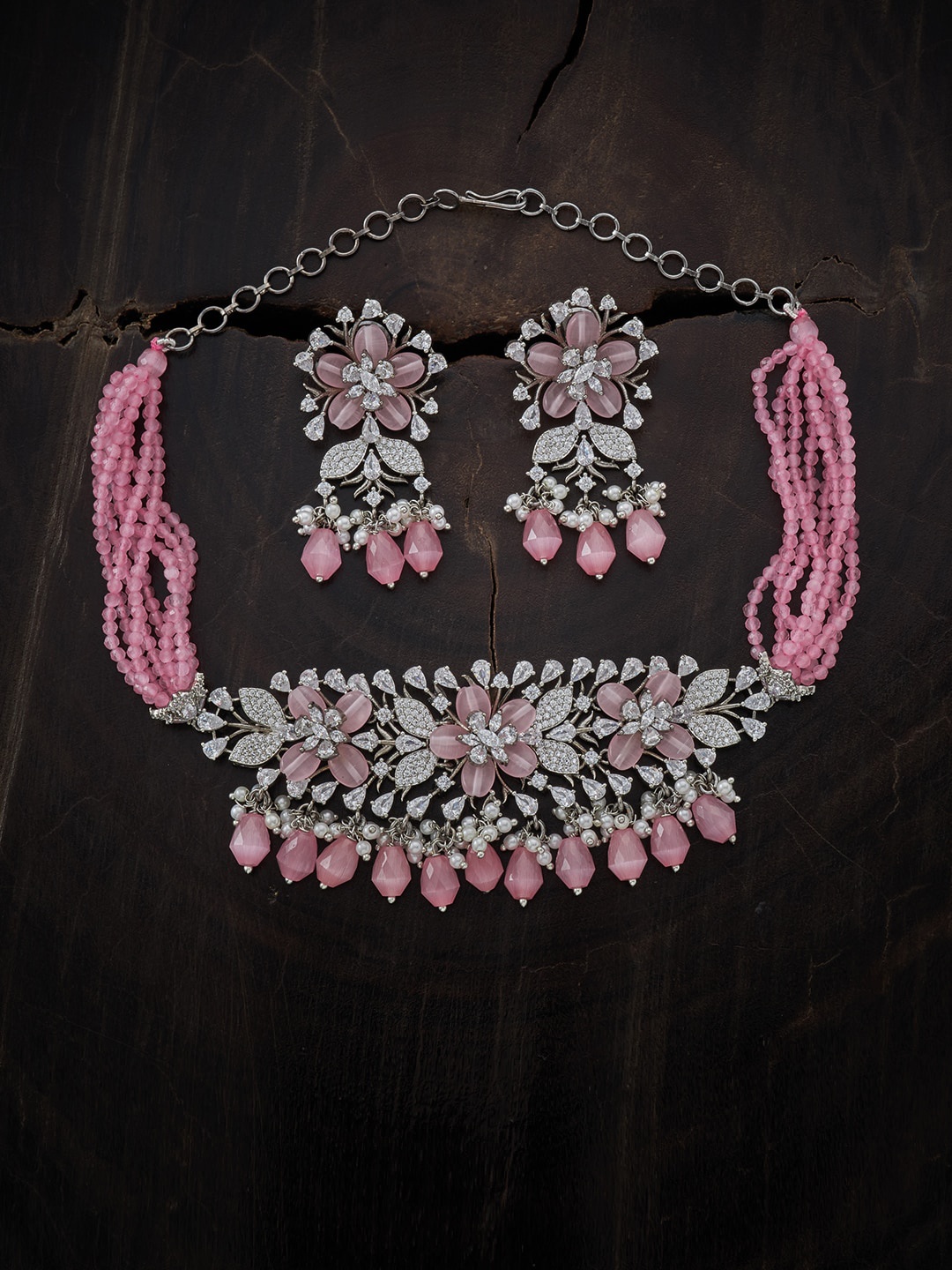 Kushal's Fashion Jewellery Rhodium-Plated Pink & White CZ Stone Studded Jewellery Set
Kushal's Fashion Jewellery Rhodium-Plated Pink & White CZ Stone Studded Jewellery Set