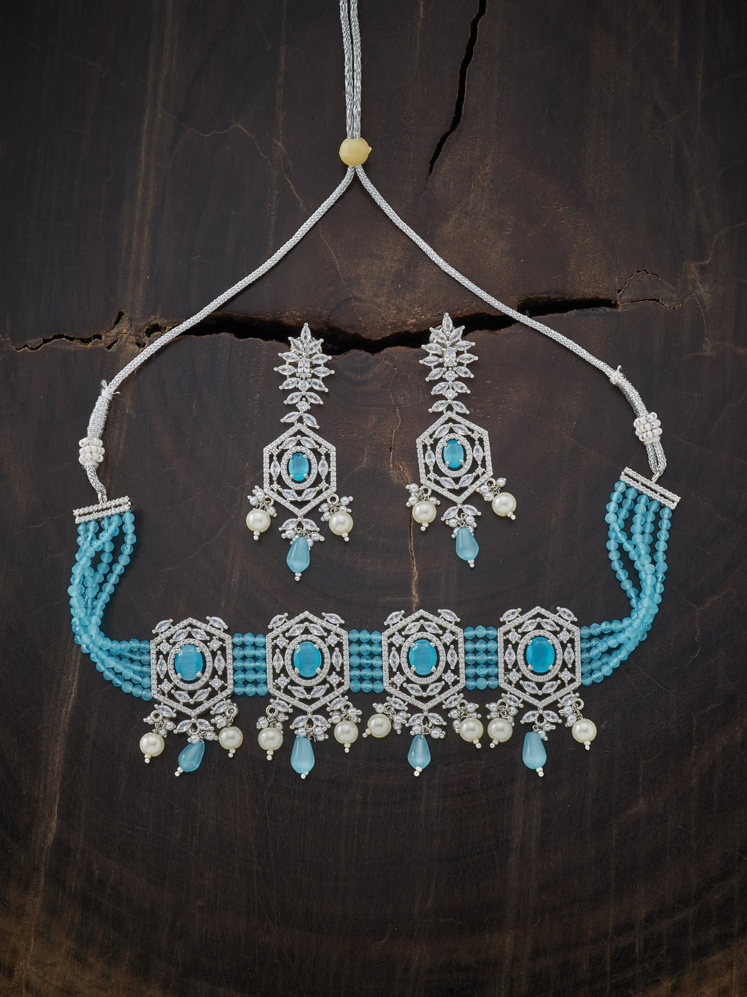 Kushal's Fashion Jewellery Women Aqua Rhodium-Plated With Zircon & Beads Choker Necklace Set, Sea green
Kushal's Fashion Jewellery Women Aqua Rhodium-Plated With Zircon & Beads Choker Necklace Set, Sea green