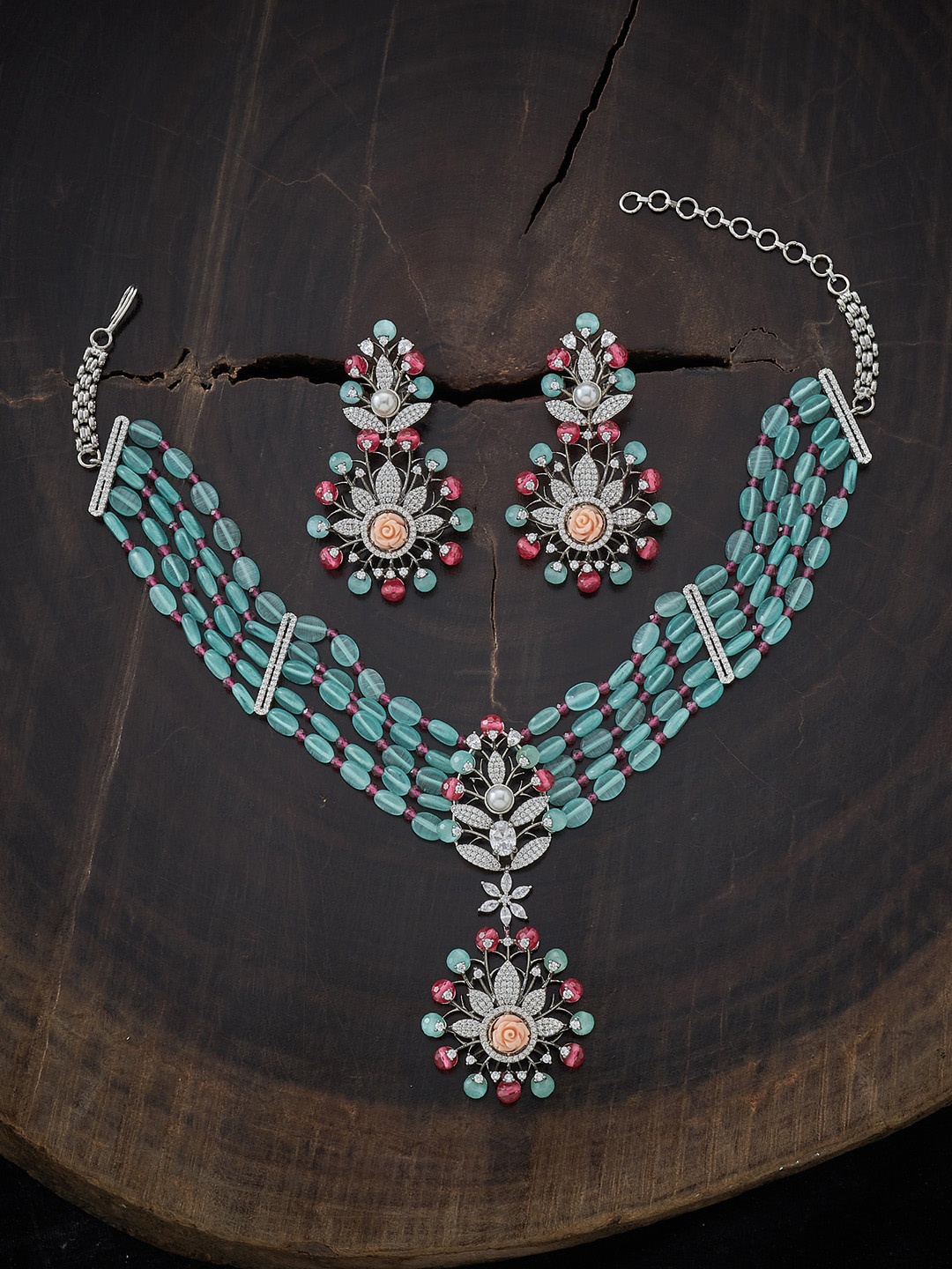 Kushal's Fashion Jewellery Rhodium-Plated Sea Green CZ Studded Choker Jewellery Set, Red
Kushal's Fashion Jewellery Rhodium-Plated Sea Green CZ Studded Choker Jewellery Set, Red