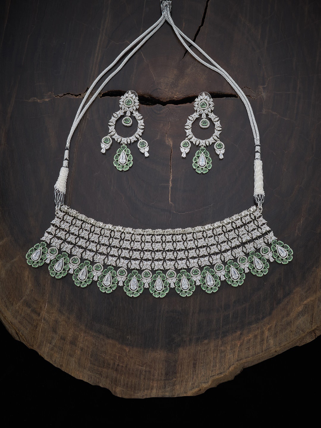 Kushal's Fashion Jewellery Rhodium-Plated Silver-Toned Sea Green CZ Studded Jewellery Set
Kushal's Fashion Jewellery Rhodium-Plated Silver-Toned Sea Green CZ Studded Jewellery Set