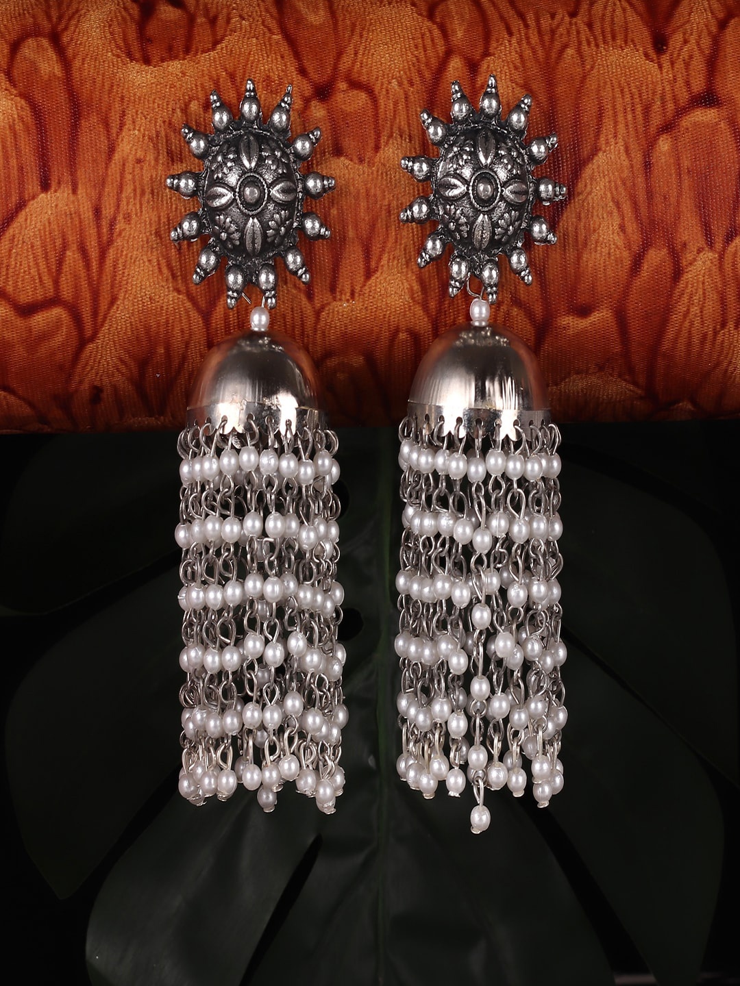 Ethonica Silver-Toned Classic Jhumkas Earrings