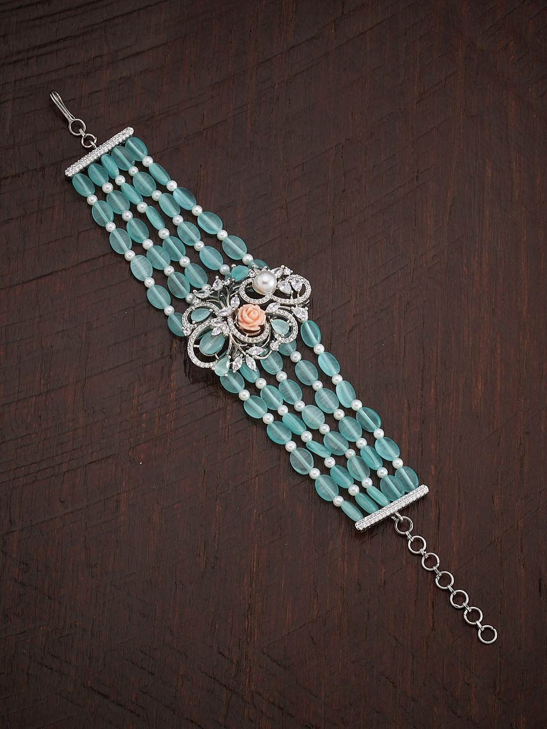 Kushal's Fashion Jewellery Women White & Sea Green Rhodium-Plated Wraparound Bracelet
Kushal's Fashion Jewellery Women White & Sea Green Rhodium-Plated Wraparound Bracelet