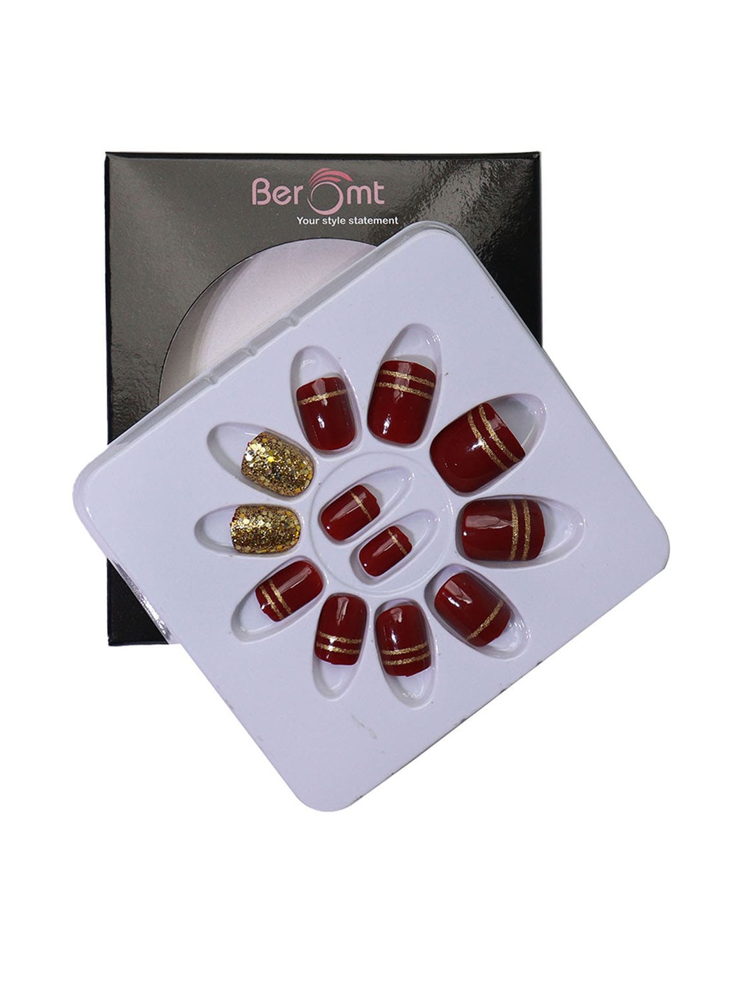 BEROMT 12 Pcs Long-Lasting Reusable Lightweight Salon Finish Press on Nail Tips - 713, Maroon
BEROMT 12 Pcs Long-Lasting Reusable Lightweight Salon Finish Press on Nail Tips - 713, Maroon
