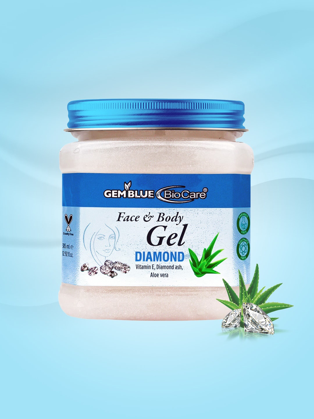 GEMBLUE BioCare Paraben Free Diamond Face & Body Gel with Vitamin E & Aloe Vera - 385 ml, Blue
GEMBLUE BioCare Paraben Free Diamond Face & Body Gel with Vitamin E & Aloe Vera - 385 ml, Blue