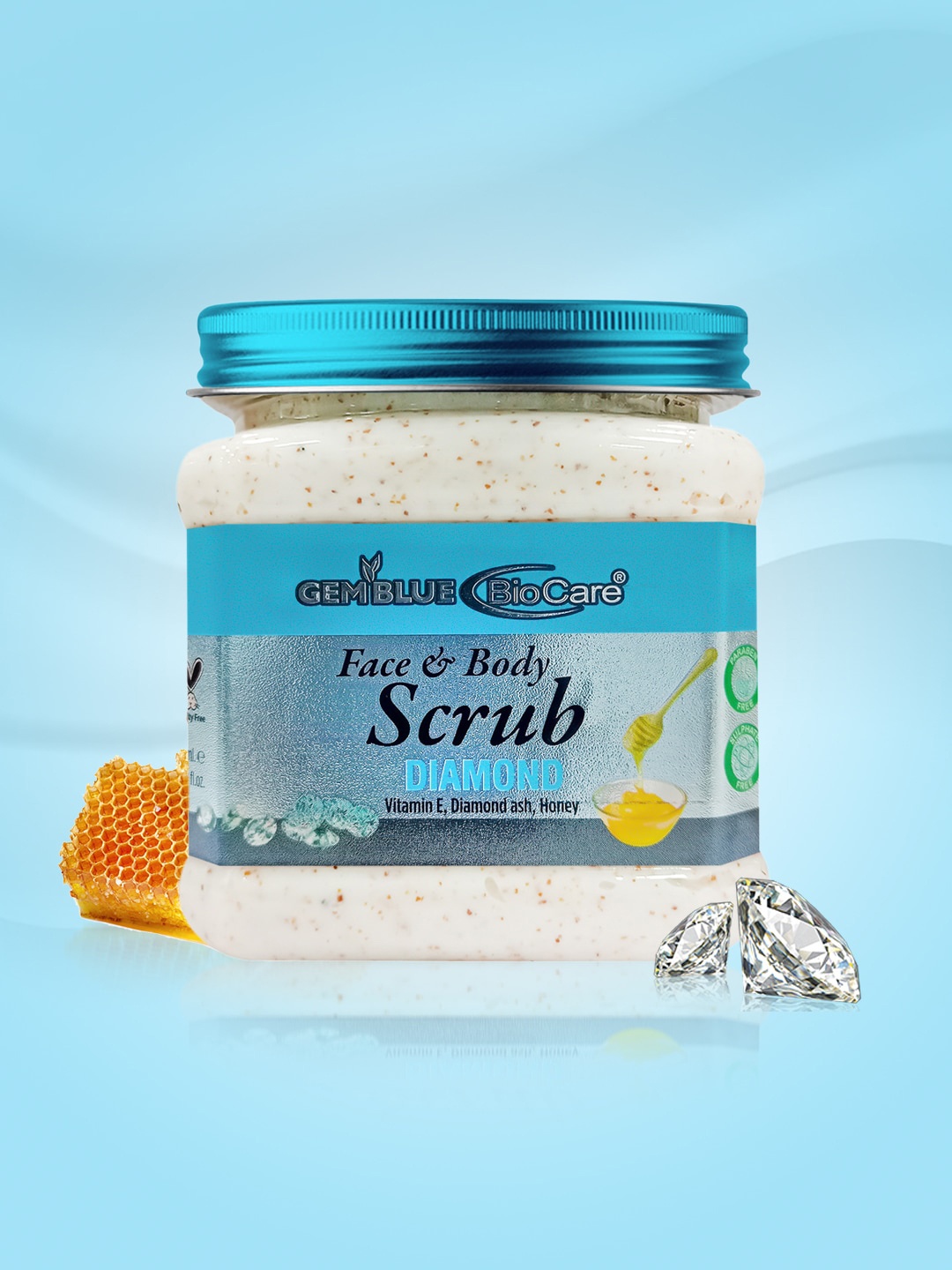 GEMBLUE BioCare Paraben Free Diamond Face & Body Scrub with Vitamin E & Honey - 385 ml, Blue
GEMBLUE BioCare Paraben Free Diamond Face & Body Scrub with Vitamin E & Honey - 385 ml, Blue