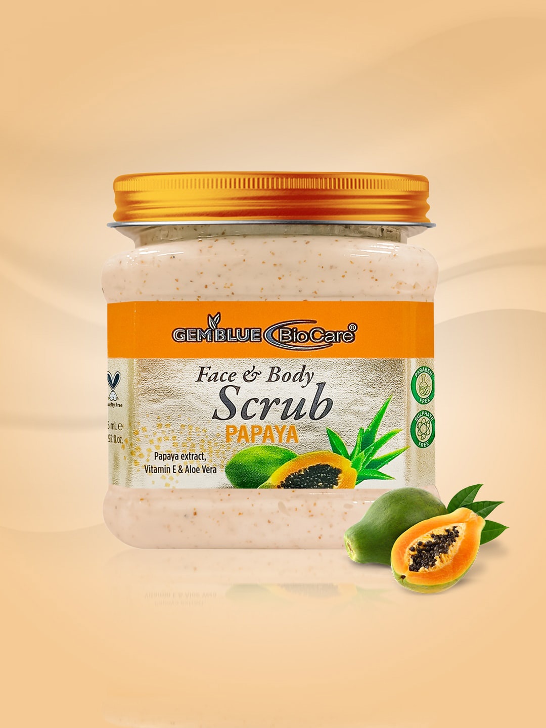 GEMBLUE BioCare Paraben Free Papaya Face & Body Scrub with Vitamin E & Aloe Vera - 385 ml, Orange
GEMBLUE BioCare Paraben Free Papaya Face & Body Scrub with Vitamin E & Aloe Vera - 385 ml, Orange