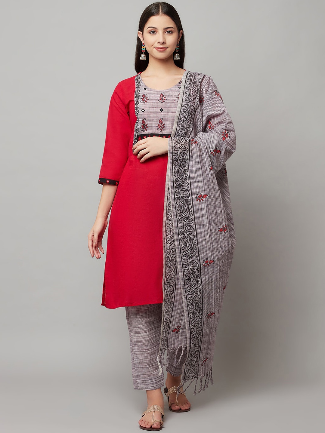 FLAVIDO Women Red Yoke Design Panelled Pure Cotton Kurta with Trousers & With Dupatta
FLAVIDO Women Red Yoke Design Panelled Pure Cotton Kurta with Trousers & With Dupatta