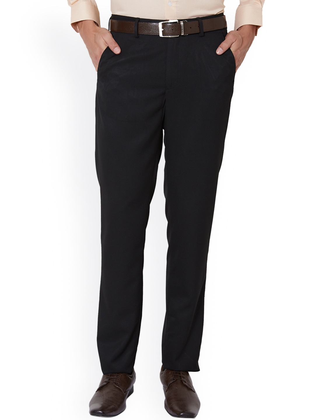 Peter England Men Black Slim Fit Solid Formal Trousers