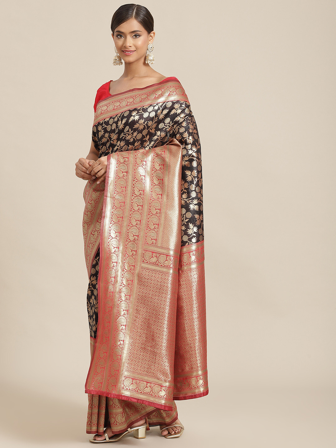 Silk Land Black & Red Floral Zari Art Silk Banarasi Saree
Silk Land Black & Red Floral Zari Art Silk Banarasi Saree