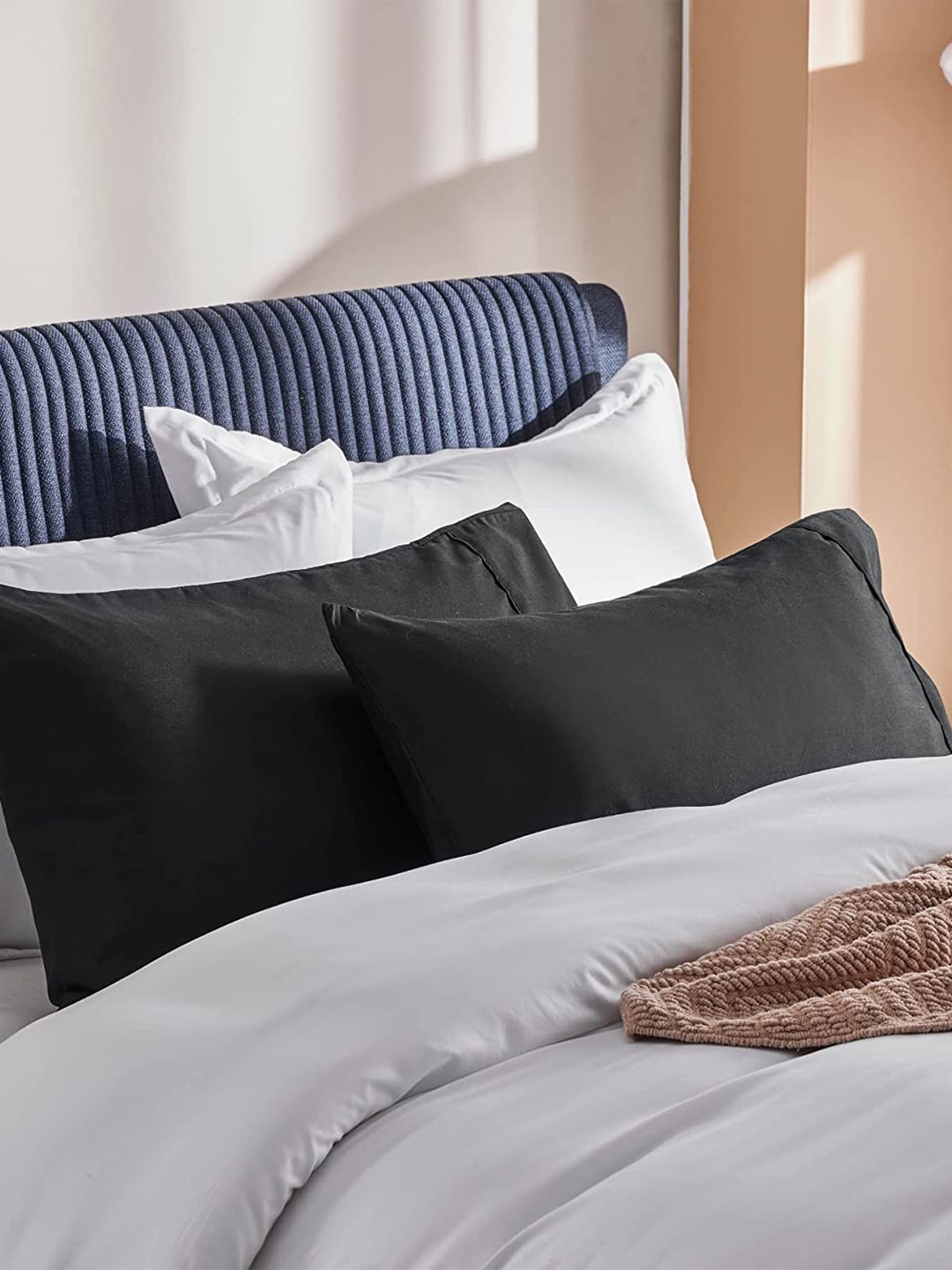 EXORA Set Of 2 Black Solid Pillow Covers