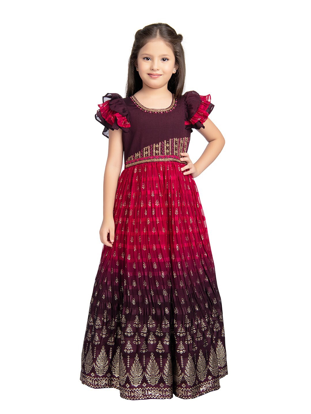 BETTY Burgundy Floral Ethnic Maxi Dress