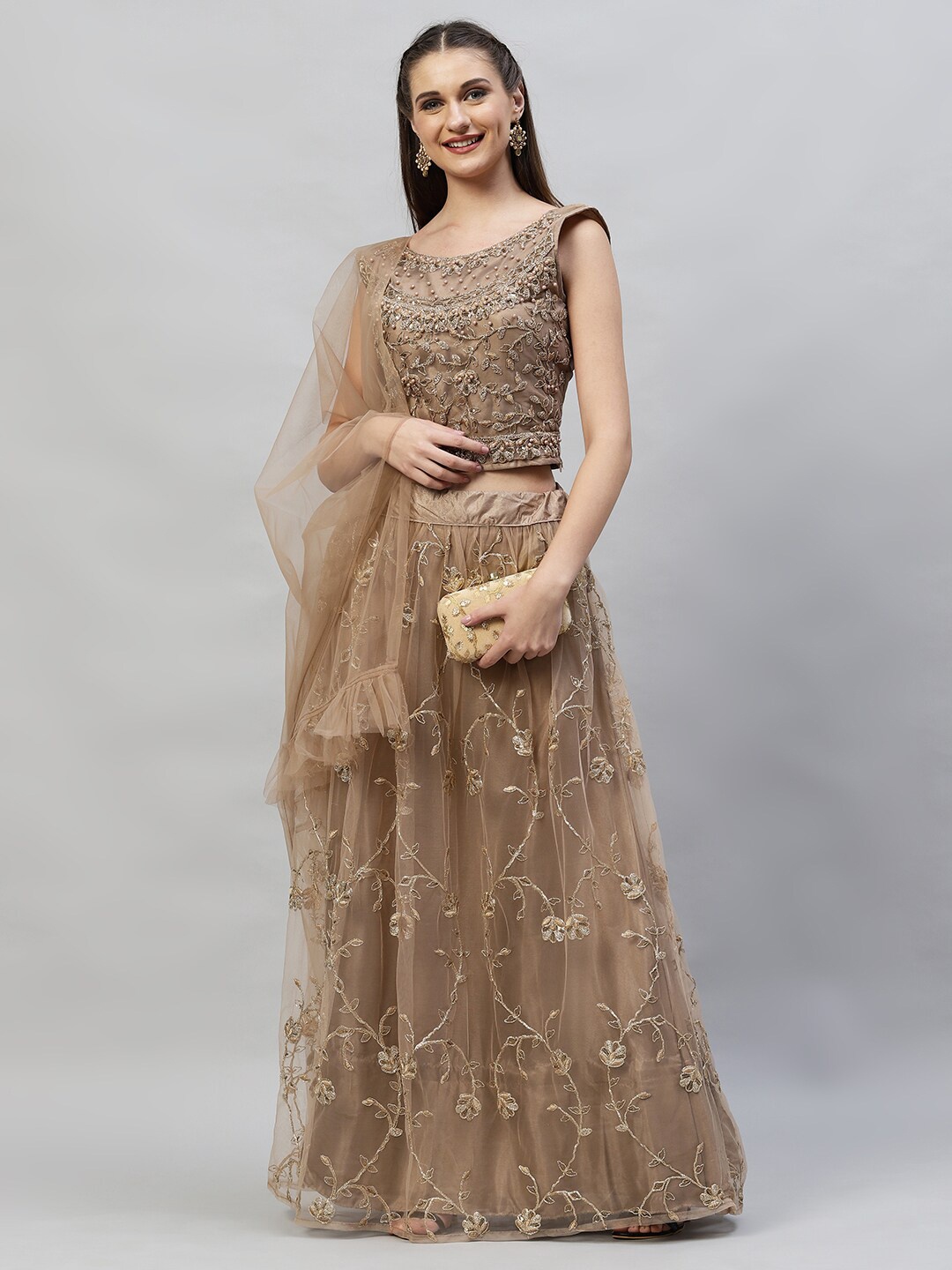 RedRound Brown & White Embroidered Semi-Stitched Lehenga & Unstitched Blouse With Dupatta
RedRound Brown & White Embroidered Semi-Stitched Lehenga & Unstitched Blouse With Dupatta