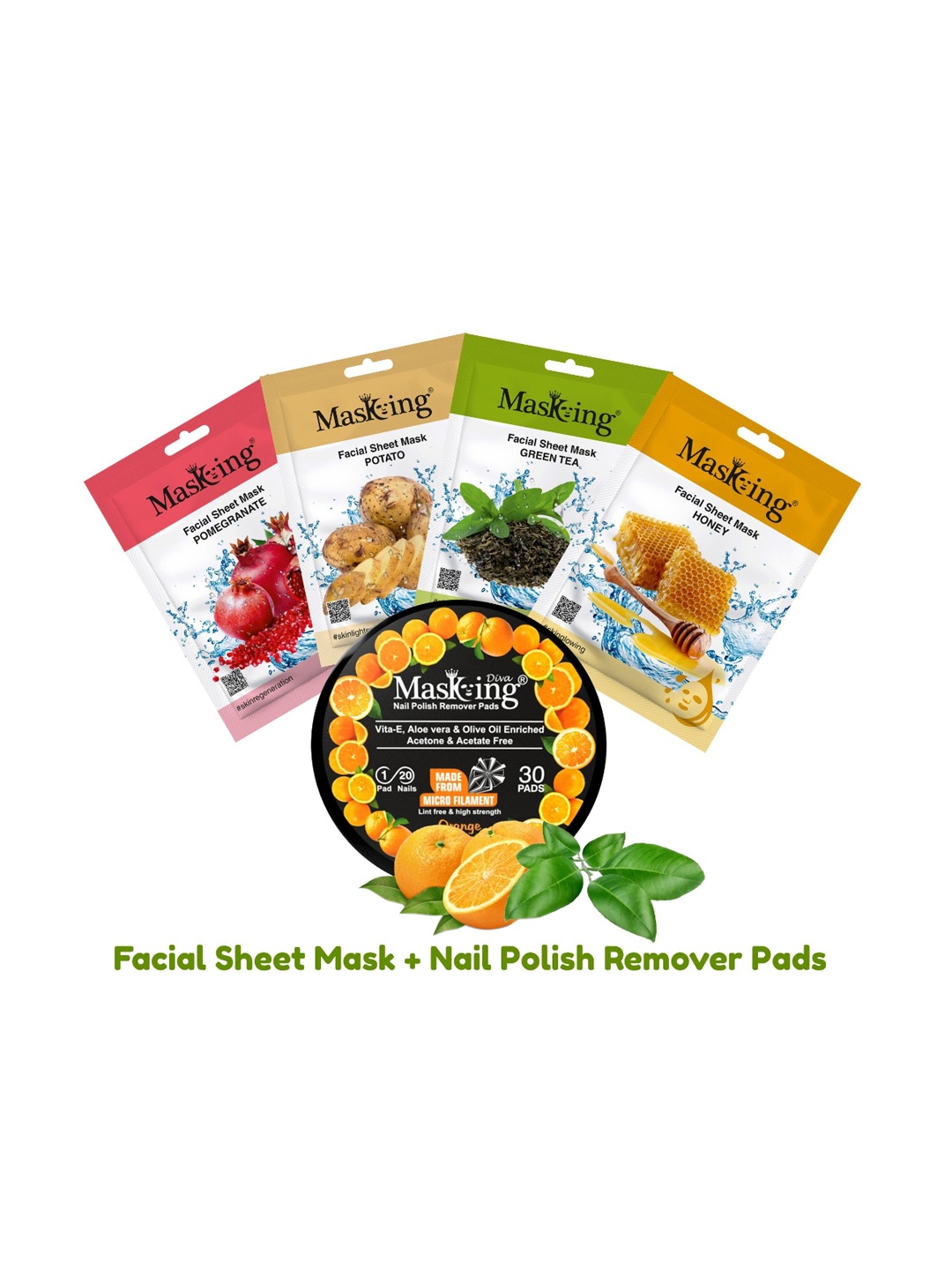 MasKing Pack Of 5 Bamboo Facial Sheet Mask For Oil Control & Nail Polish Remover Wipes, Multi
MasKing Pack Of 5 Bamboo Facial Sheet Mask For Oil Control & Nail Polish Remover Wipes, Multi