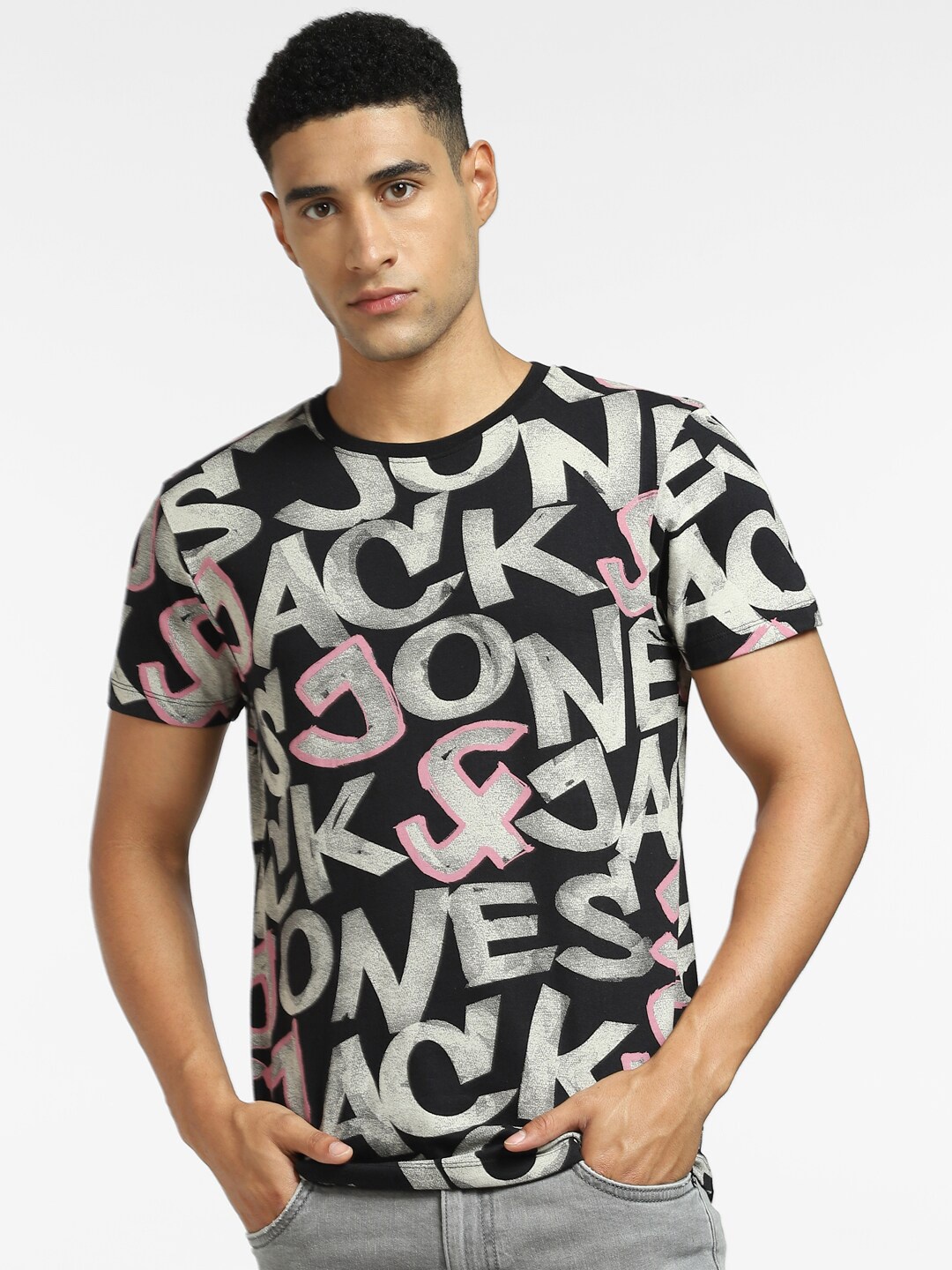 Jack & Jones Men Black Printed T-shirt