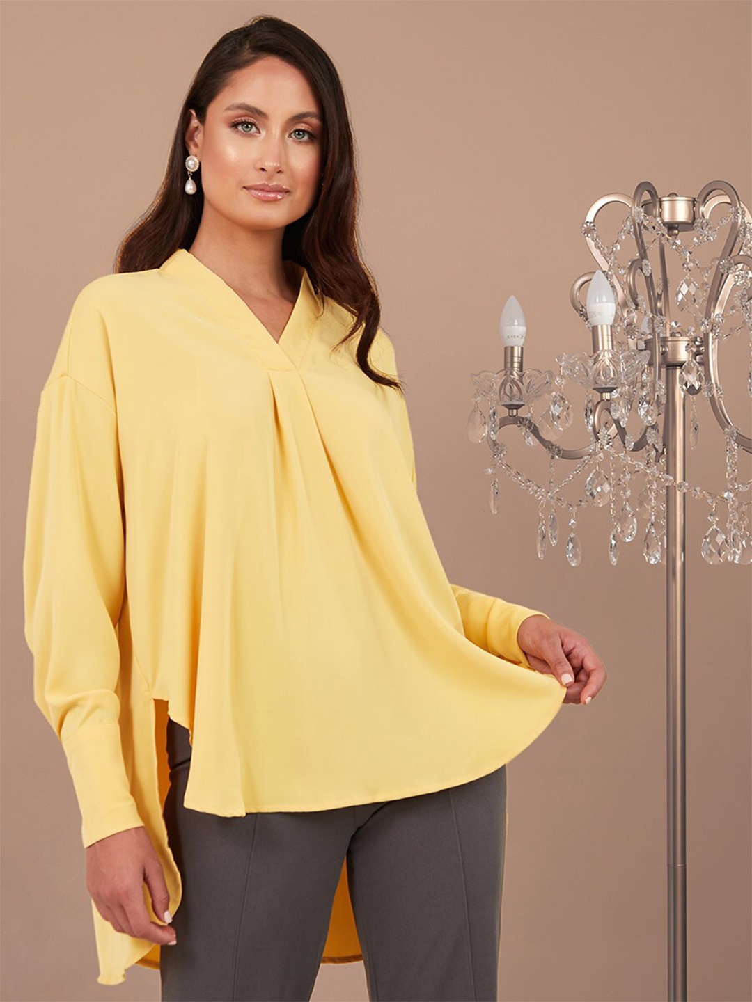 Styli Yellow Long Sleeves High-Low Hem Oversized Blouse