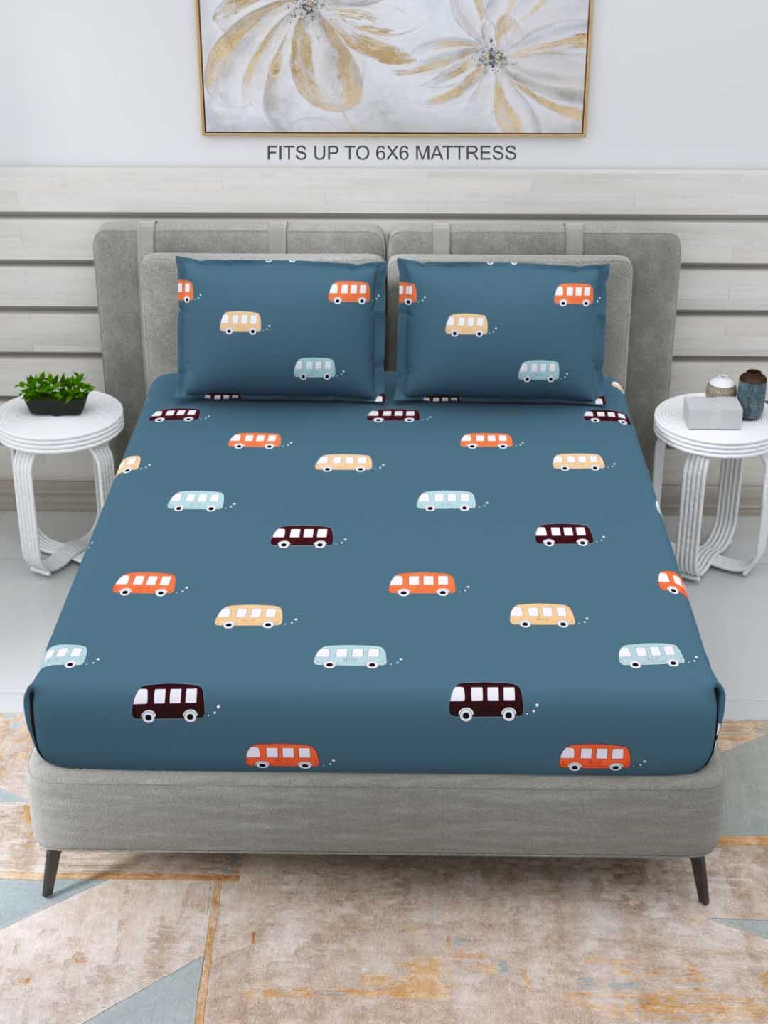 DREAM WEAVERZ Turquoise Blue & Orange Bus Printed Glazed Cotton 220 TC Double Bedsheet Set
DREAM WEAVERZ Turquoise Blue & Orange Bus Printed Glazed Cotton 220 TC Double Bedsheet Set