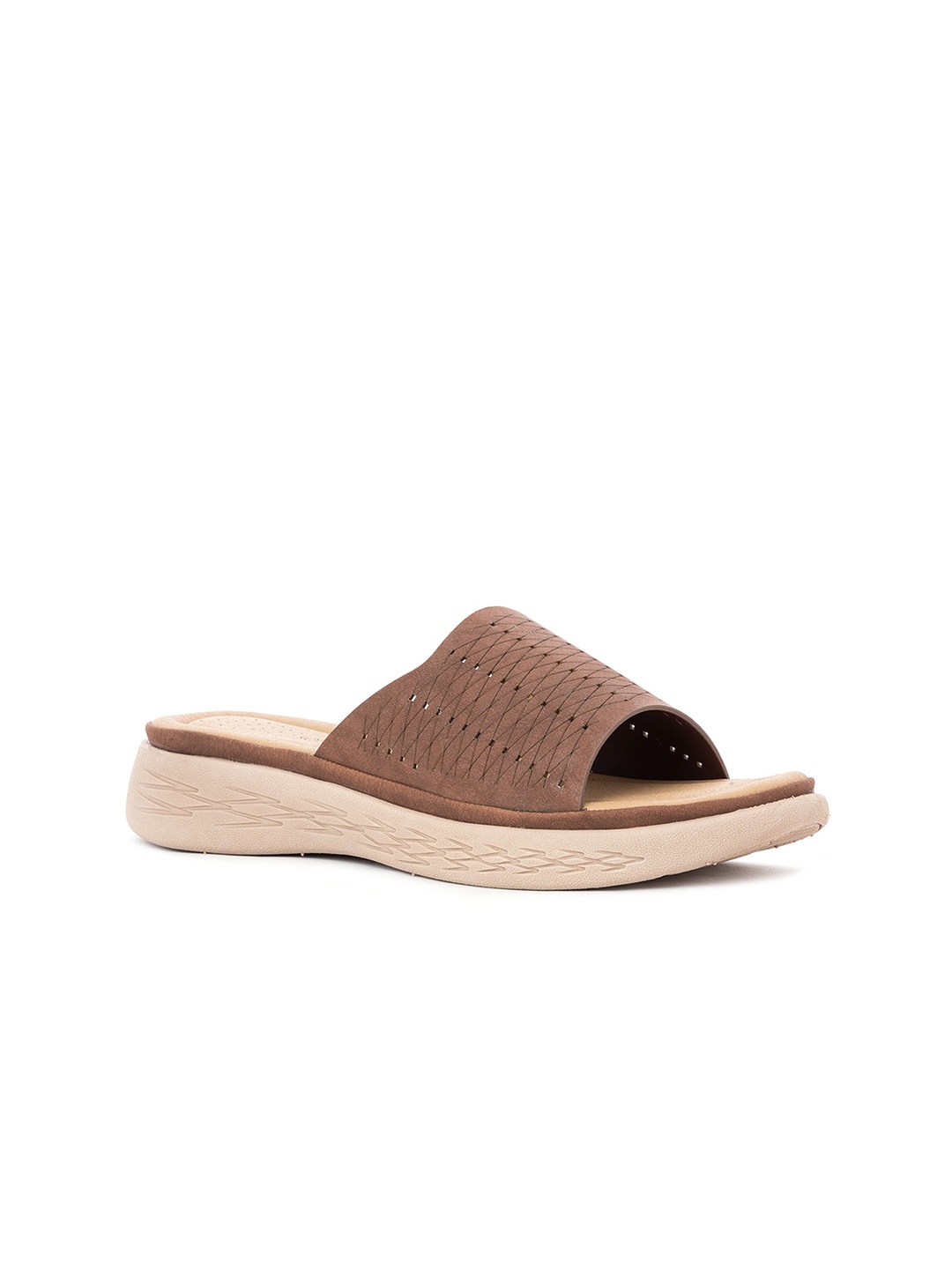 Khadims Women Brown Open Toe Flats with Laser Cuts