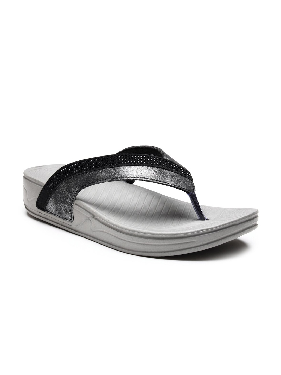 DA NATURO ITALY Women Black & Grey Rubber Slip-On