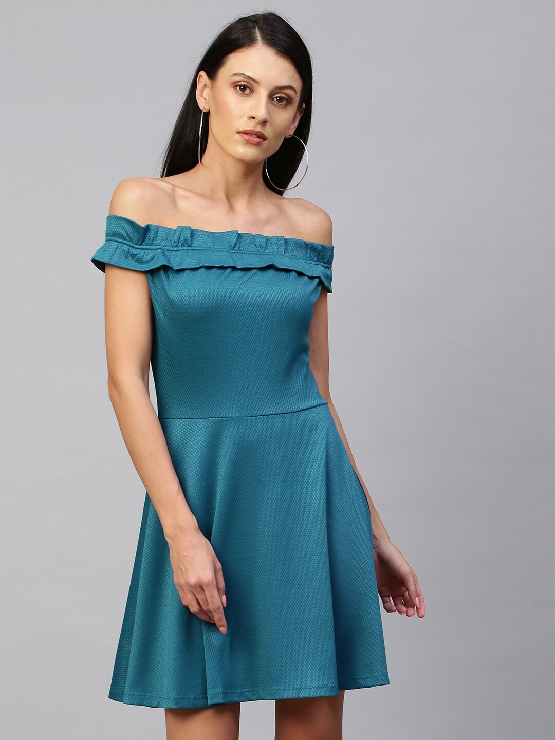 Chemistry Teal Off-Shoulder Jacquard Dress