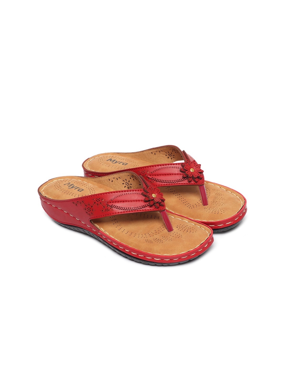 Myra Burgundy Embellished Comfort Sandals