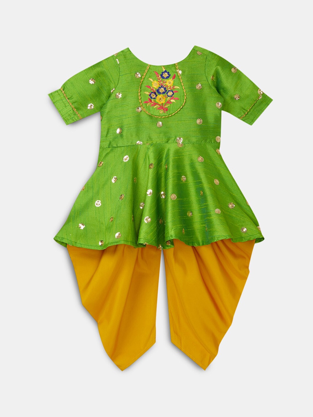 Hopscotch Girls Green Ethnic Motifs Embroidered Pleated Pure Silk Kurti with Dhoti Pants
Hopscotch Girls Green Ethnic Motifs Embroidered Pleated Pure Silk Kurti with Dhoti Pants