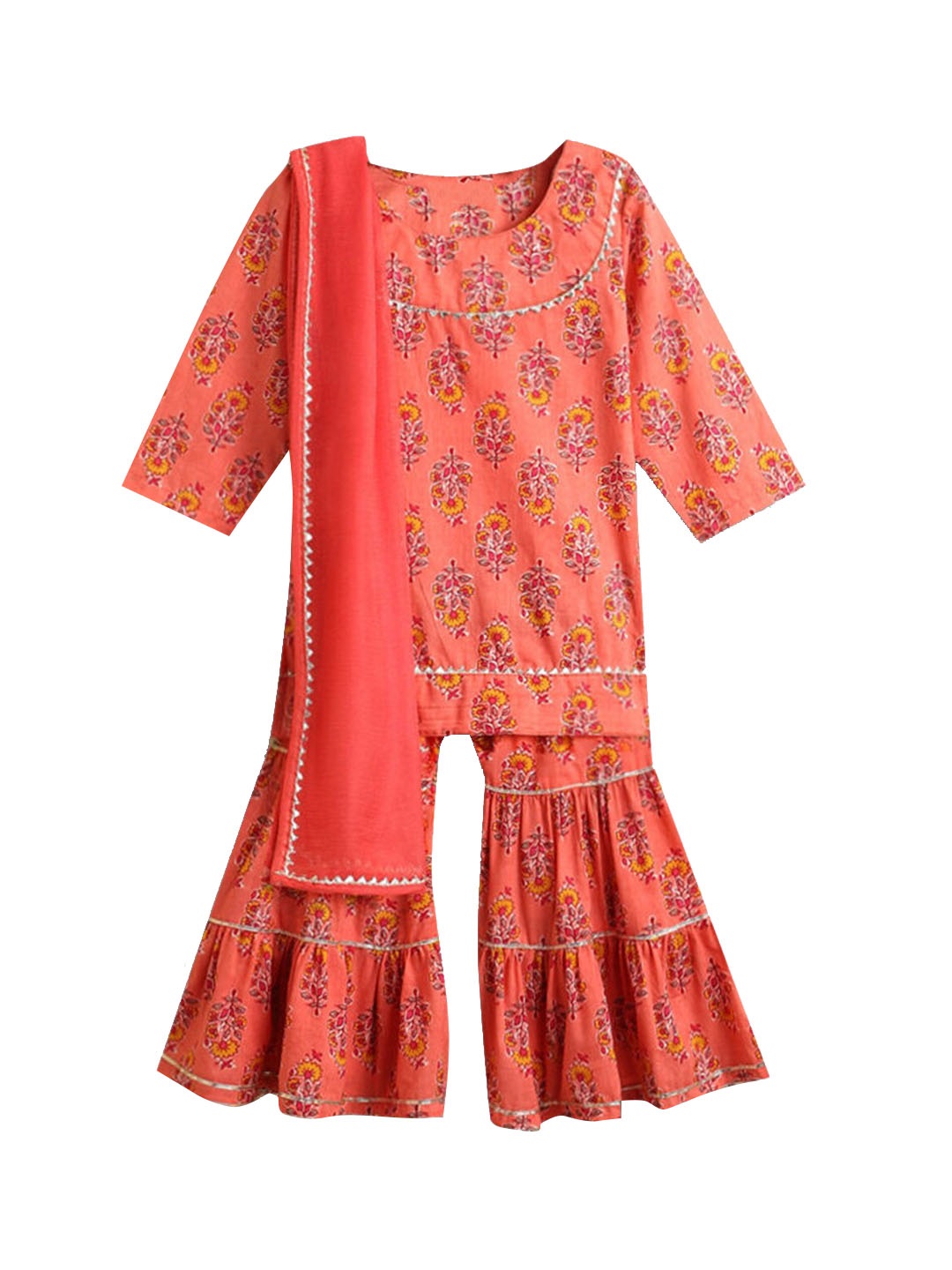 Hopscotch Girls Peach-Coloured Paisley Yoke Design Pure Cotton Kurti with Palazzos & With Dupatta
Hopscotch Girls Peach-Coloured Paisley Yoke Design Pure Cotton Kurti with Palazzos & With Dupatta