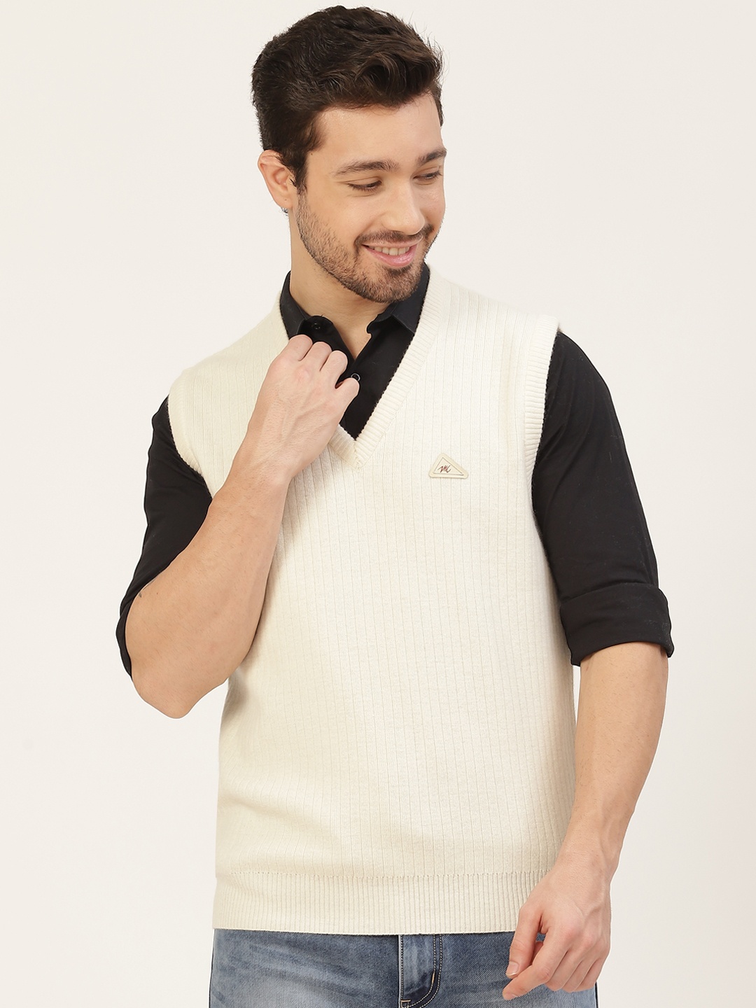 Monte Carlo Men Off White Ribbed Sweater Vest