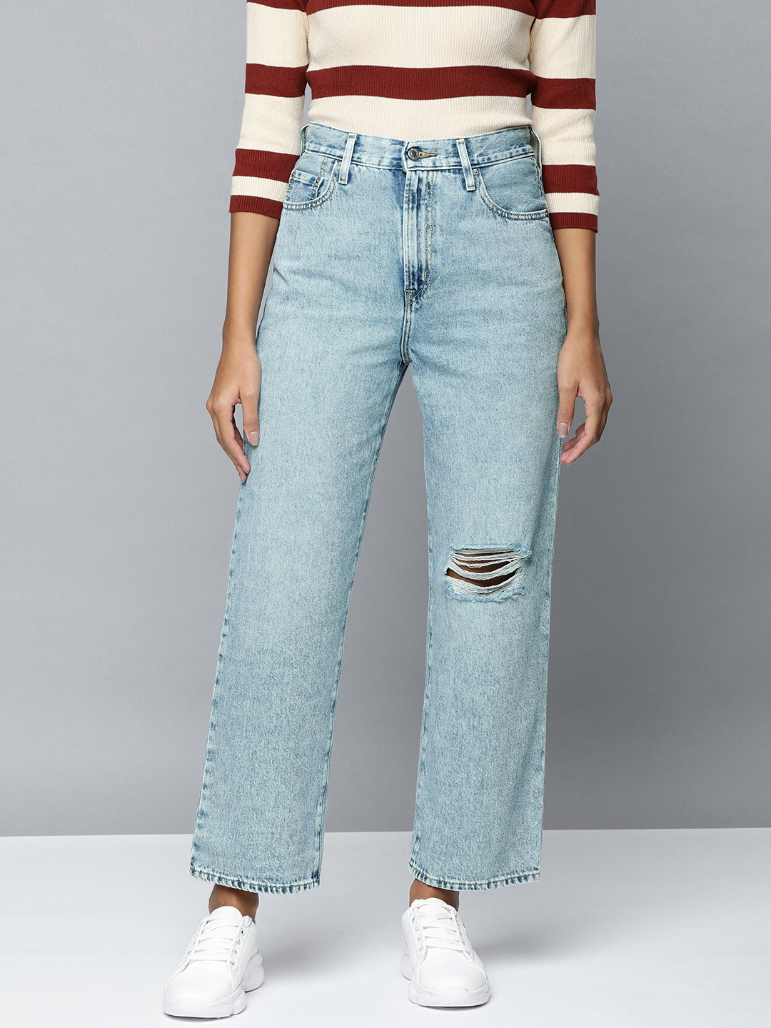 Levis Blue Straight Fit High-Rise Slash Knee Heavy Fade Pure Cotton Jeans 
Levis Blue Straight Fit High-Rise Slash Knee Heavy Fade Pure Cotton Jeans