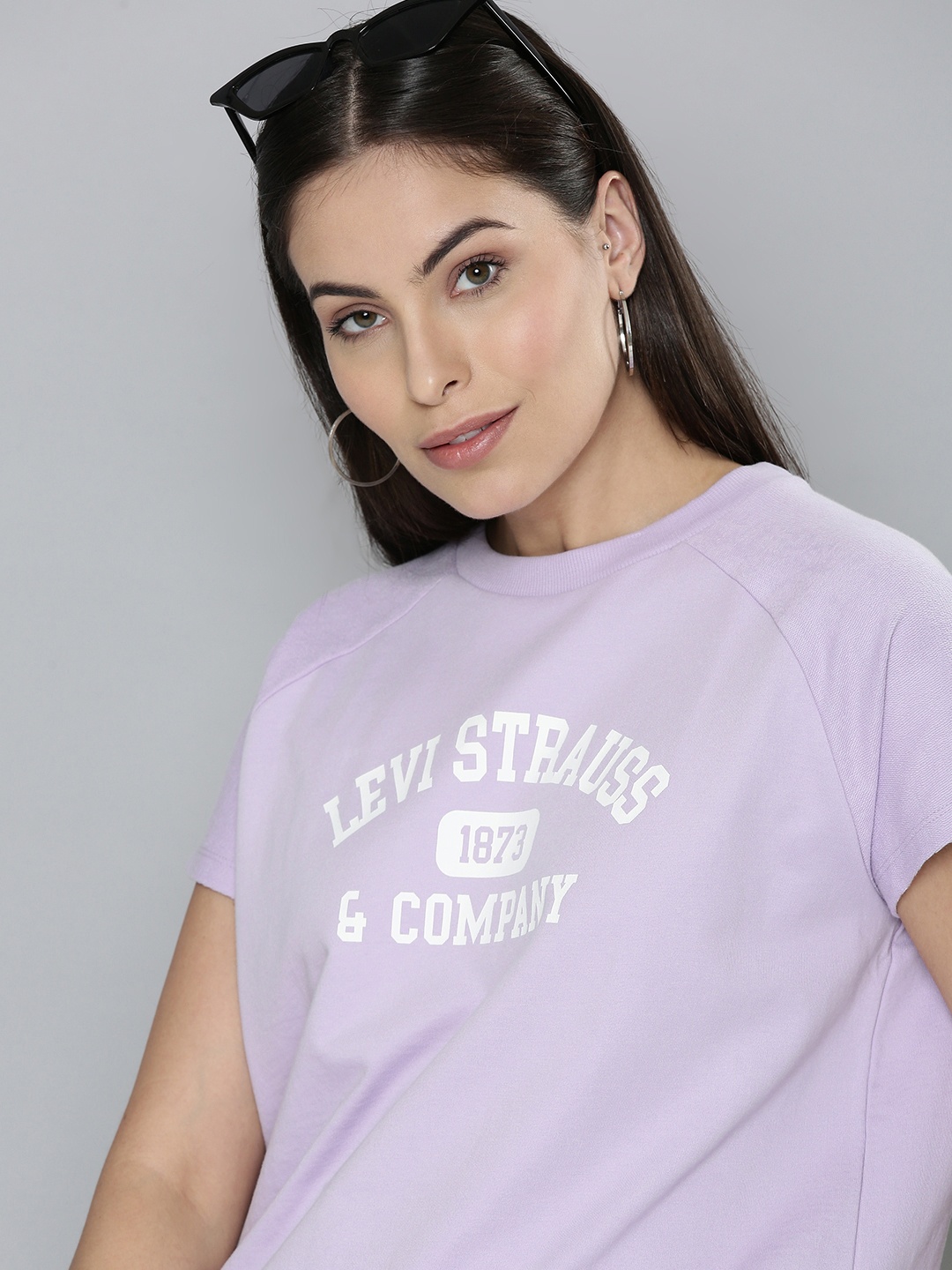 Levis Women Lavender & White Brand Logo Printed Pure Cotton T-shirt
