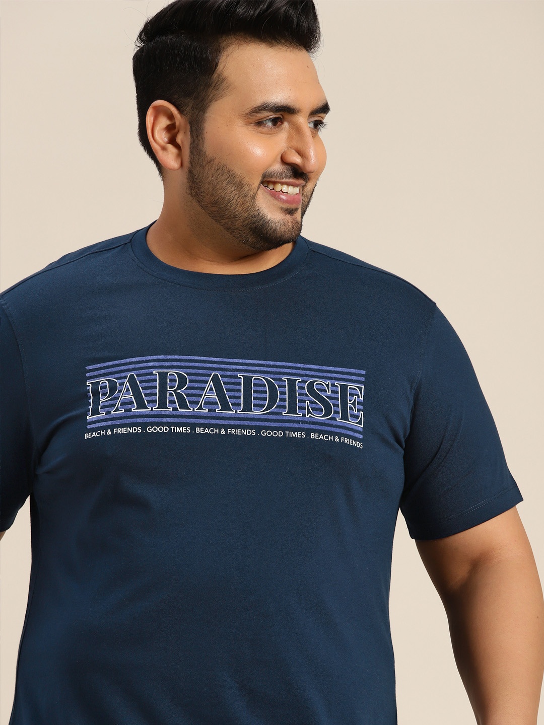 Sztori Men Plus Size Navy Blue Typography Printed T-shirt