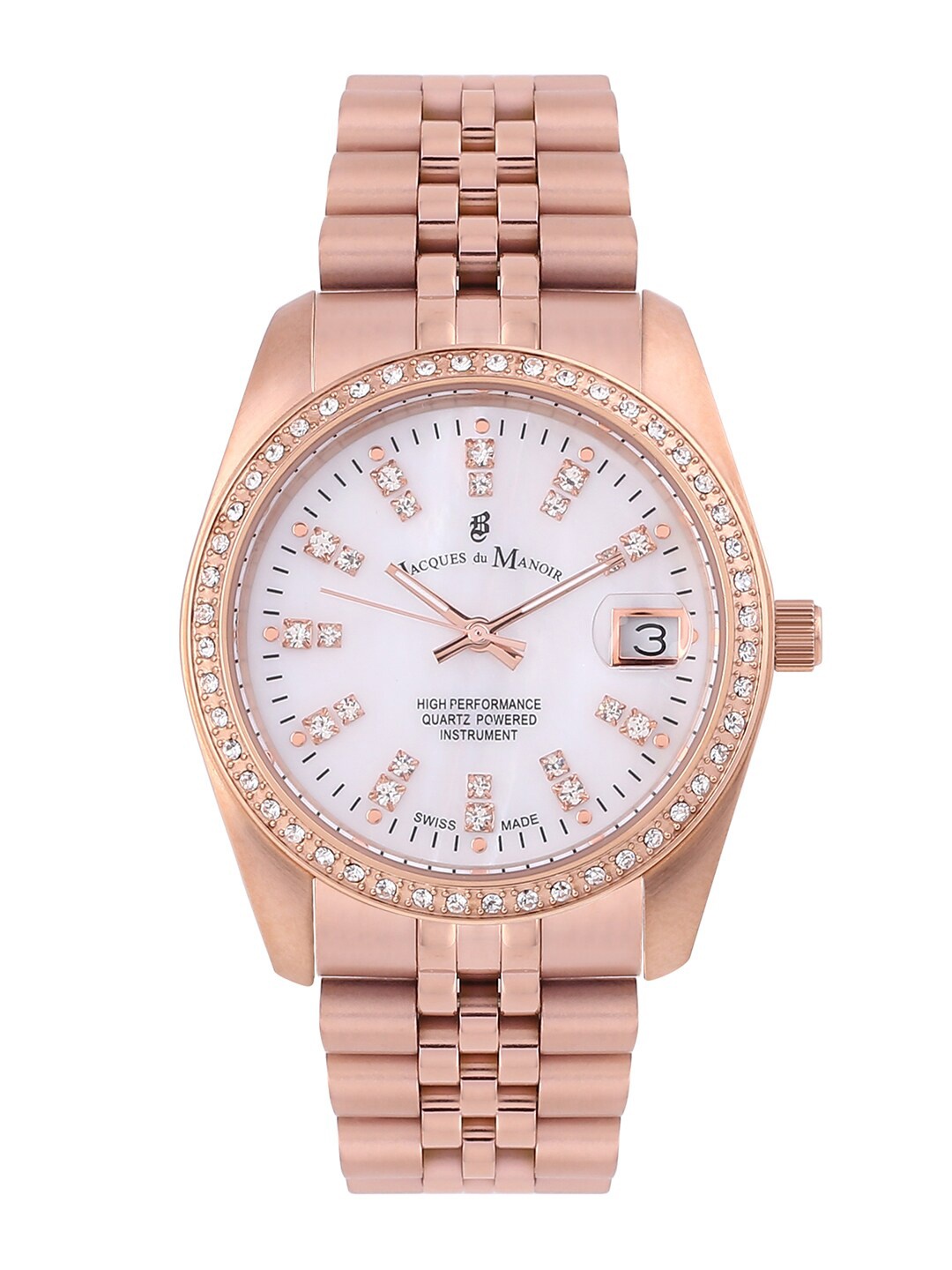 JACQUES du MANOIR Women White Brass Dial & Rose Gold Toned Bracelet Style Straps Watch
JACQUES du MANOIR Women White Brass Dial & Rose Gold Toned Bracelet Style Straps Watch