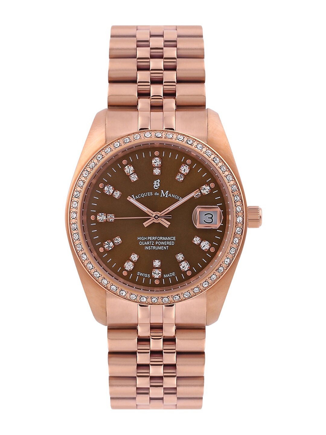 JACQUES du MANOIR Women Brown Brass Embellished Dial & Rose Gold Toned Stainless Steel Bracelet Style Straps Watch
JACQUES du MANOIR Women Brown Brass Embellished Dial & Rose Gold Toned Stainless Steel Bracelet Style Straps Watch