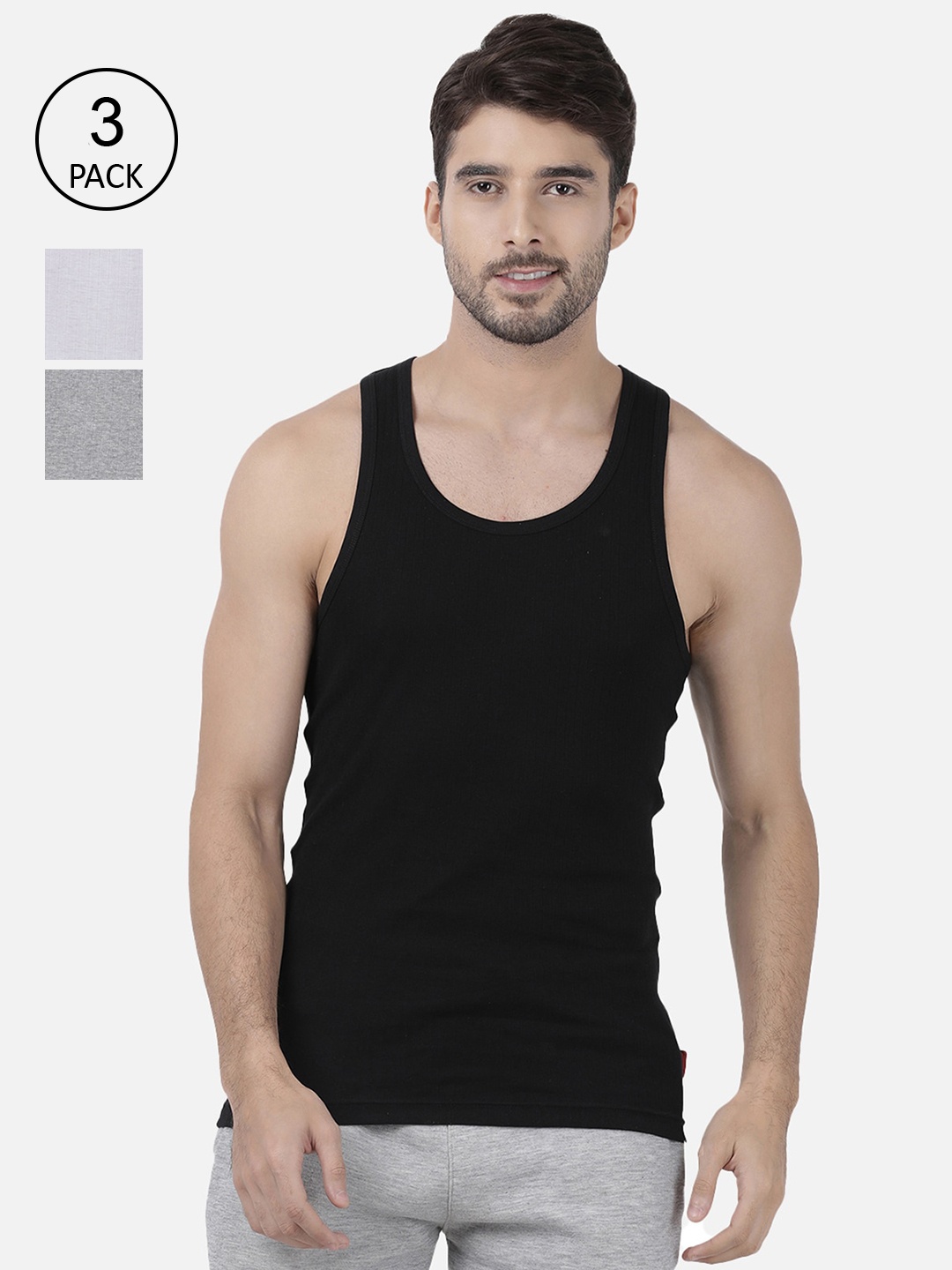 one8 by Virat Kohli Men Black, Grey Melange Pack Of 3 Solid Pure Cotton Innerwear Vests
one8 by Virat Kohli Men Black, Grey Melange Pack Of 3 Solid Pure Cotton Innerwear Vests