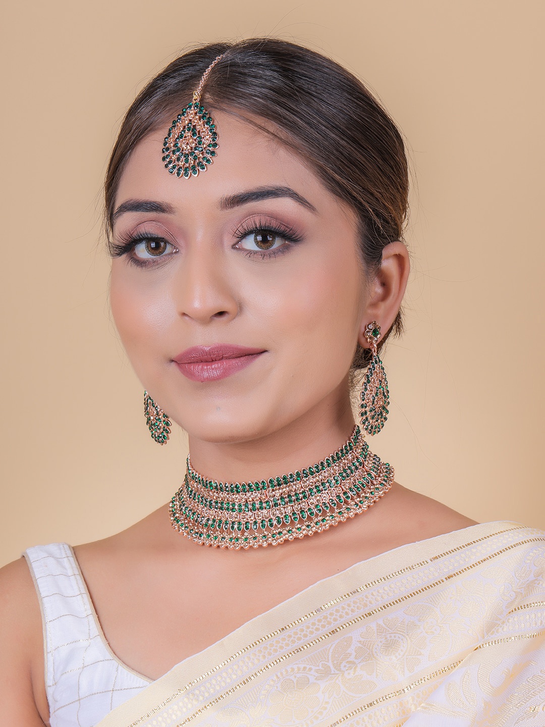 Brandsoon Rose Gold-Plated White AD Studded Jewellery Set