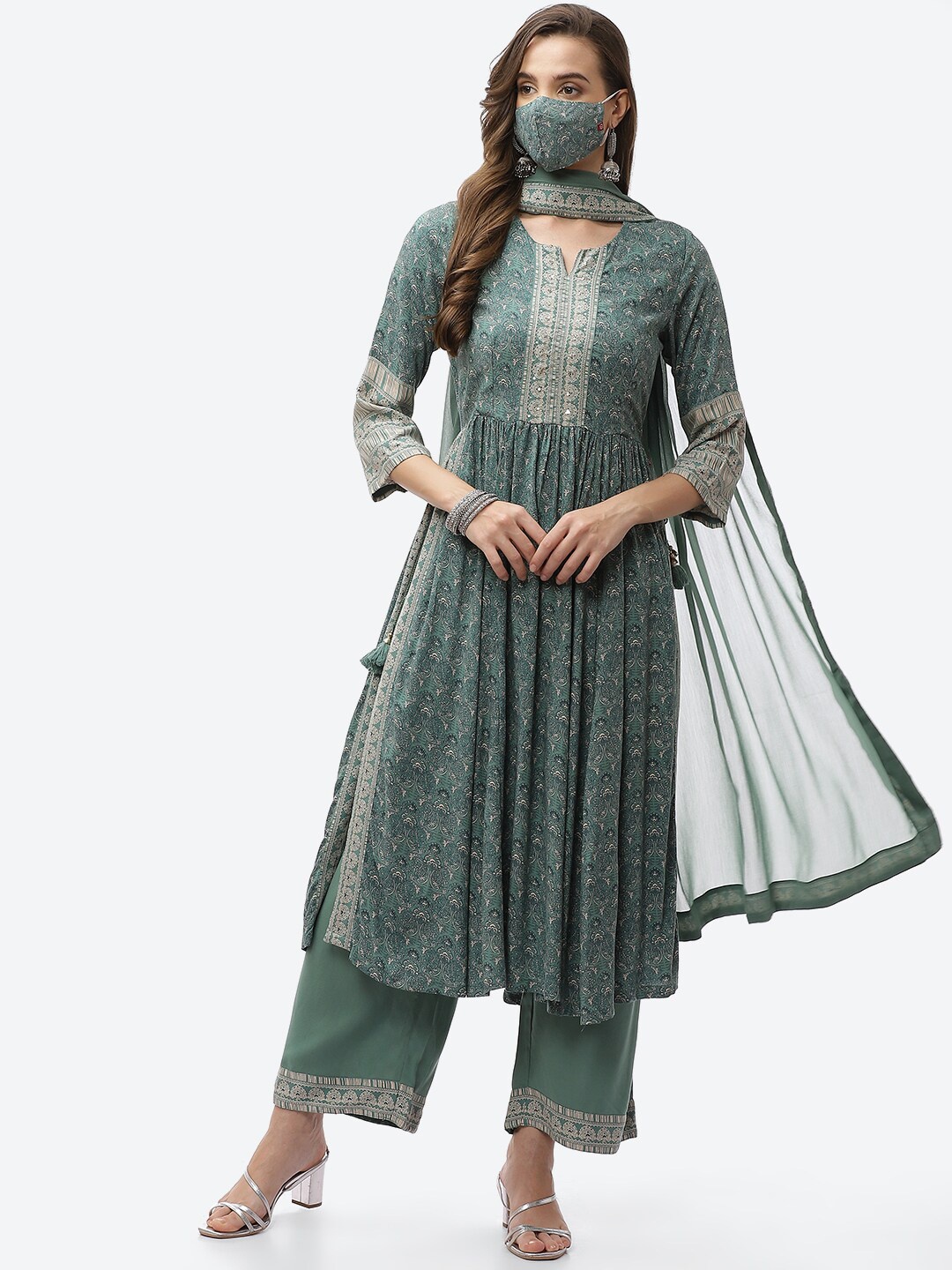 Biba Women Green Ethnic Motifs Yoke Design Pleated Kurta with Trousers & With Dupatta
Biba Women Green Ethnic Motifs Yoke Design Pleated Kurta with Trousers & With Dupatta
