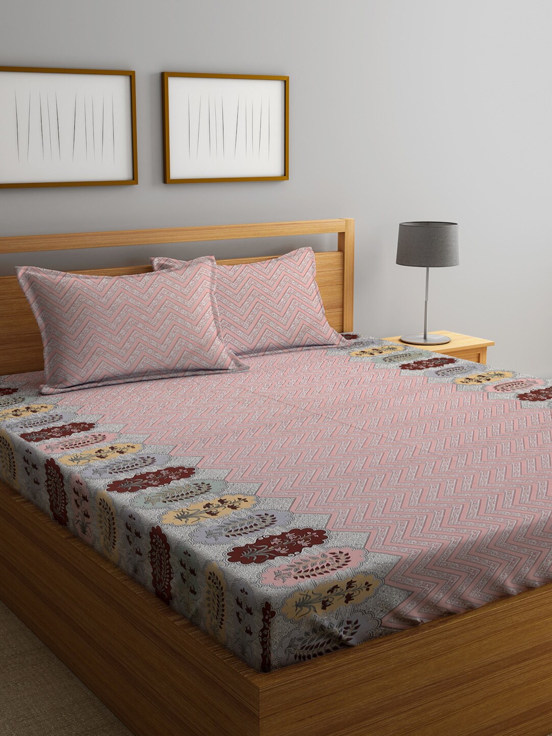 KLOTTHE Peach-Coloured & White Ethnic Motifs 300 TC King Bedsheet with 2 Pillow Covers
KLOTTHE Peach-Coloured & White Ethnic Motifs 300 TC King Bedsheet with 2 Pillow Covers