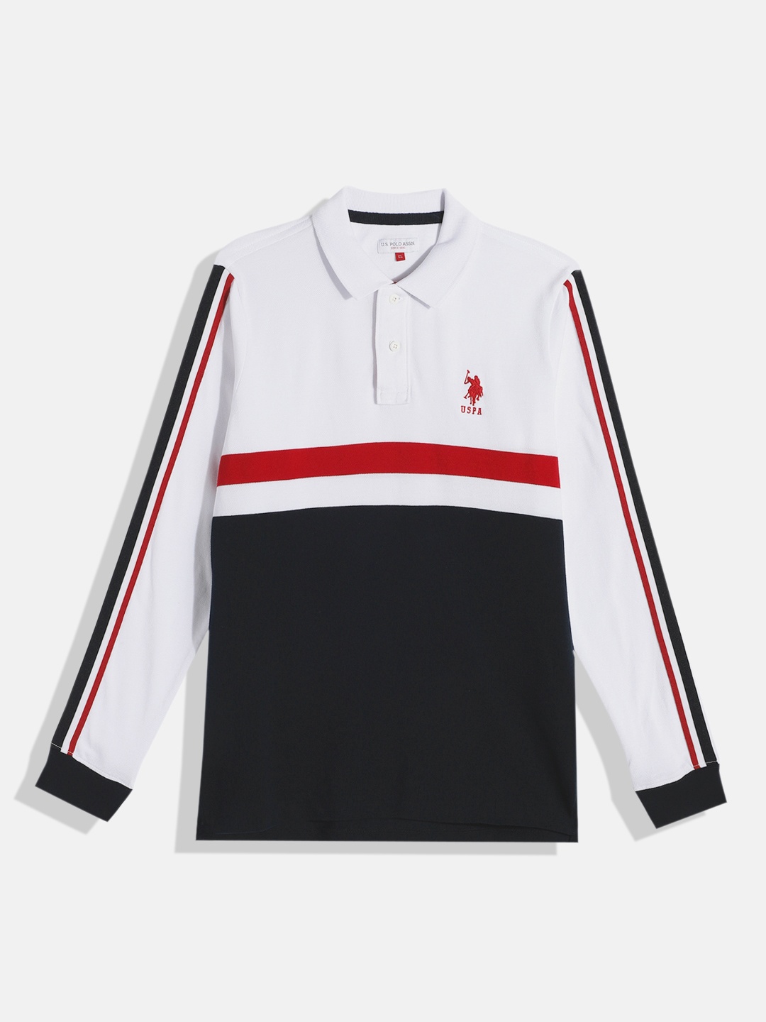 U.S. Polo Assn. Kids Boys Colourblocked Polo Collar Pure Cotton T-shirt With Taping Detail, Navy blue
U.S. Polo Assn. Kids Boys Colourblocked Polo Collar Pure Cotton T-shirt With Taping Detail, Navy blue