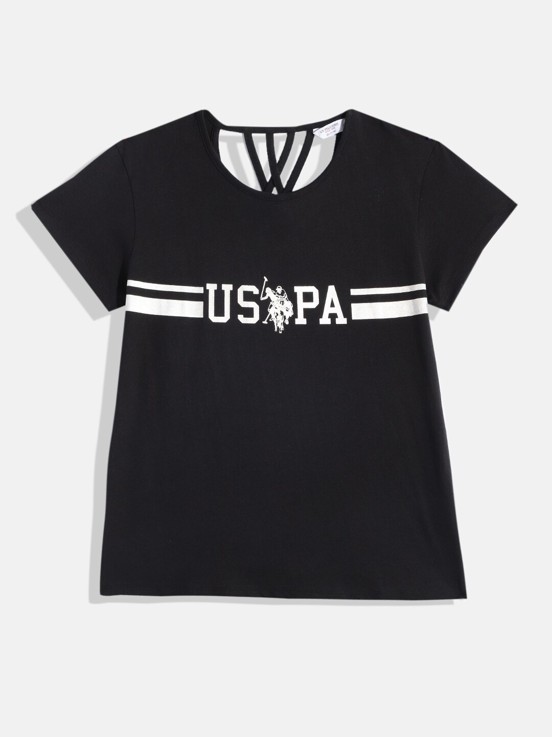 U.S. Polo Assn. Kids Girls Brand Logo Print Cut-Out Pure Cotton Styled Back Top, Black
U.S. Polo Assn. Kids Girls Brand Logo Print Cut-Out Pure Cotton Styled Back Top, Black