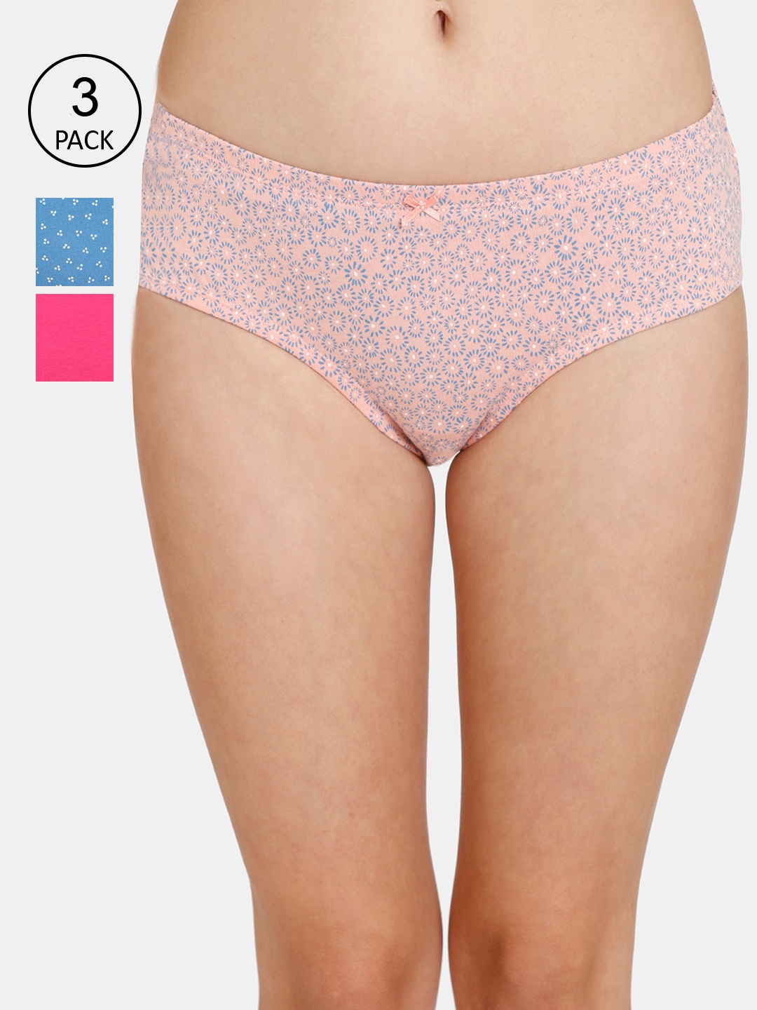 Rosaline by Zivame Women Pack Of 3 Assorted Pure Cotton Hipster Briefs