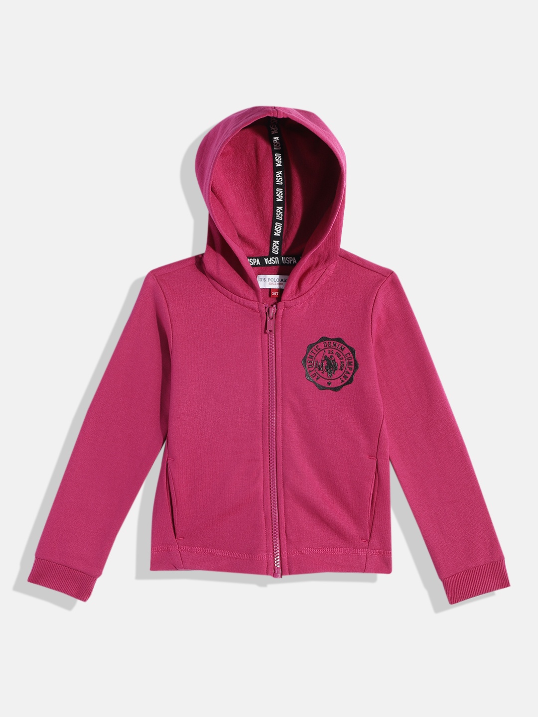 U.S. Polo Assn. Kids Girls Fuchsia Pink Solid Hooded Front-Open Sweatshirt With Brand Logo
U.S. Polo Assn. Kids Girls Fuchsia Pink Solid Hooded Front-Open Sweatshirt With Brand Logo
