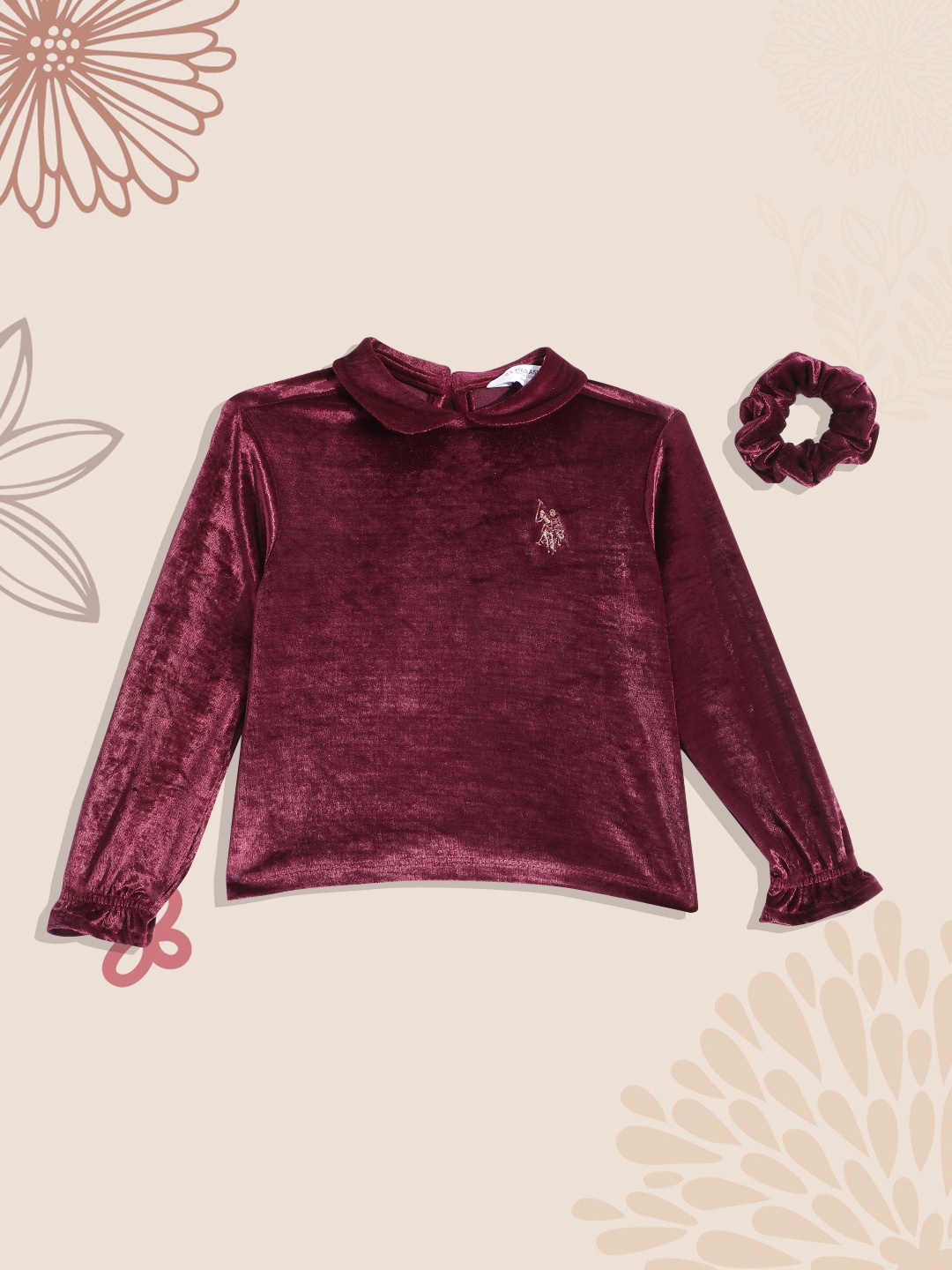 U.S. Polo Assn. Kids Girls Maroon Peter Pan Collar Velvet Top With Scrunchie
U.S. Polo Assn. Kids Girls Maroon Peter Pan Collar Velvet Top With Scrunchie