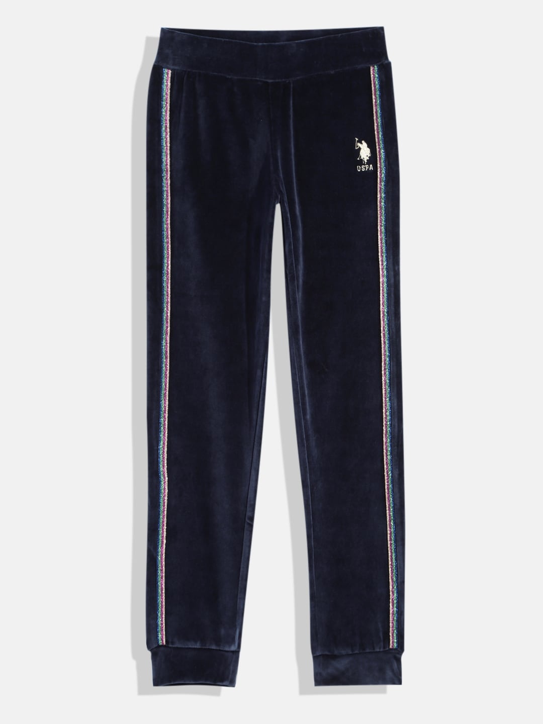 U.S. Polo Assn. Kids Girls Solid Regular Fit Mid-Rise Velvet Joggers With Side Stripes, Navy blue
U.S. Polo Assn. Kids Girls Solid Regular Fit Mid-Rise Velvet Joggers With Side Stripes, Navy blue